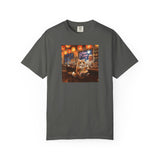 Whiskers and the Wondrous Noodles Cat Bar Ramen Scene T-shirt | Cozy Pub Cat Illustration