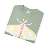 Celestial Moth T-shirt | Pink Yellow Moth with Crescent Moon