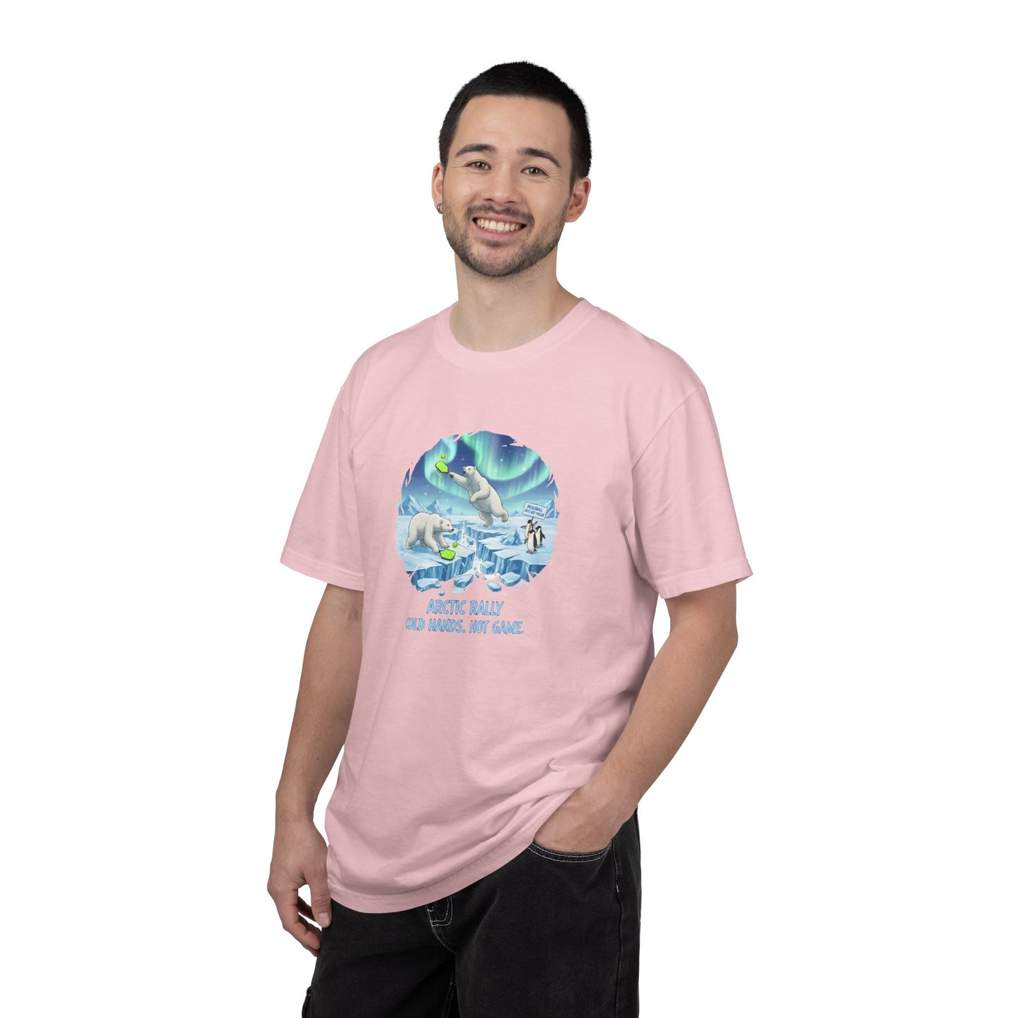 Arctic Rally Polar Bears Playing Pickleball T-Shirt | Northern Lights Illustration