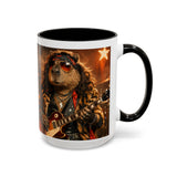 Rockstar Capybara with Guitar Mug | Color Accent Coffee Cup 11oz 15oz