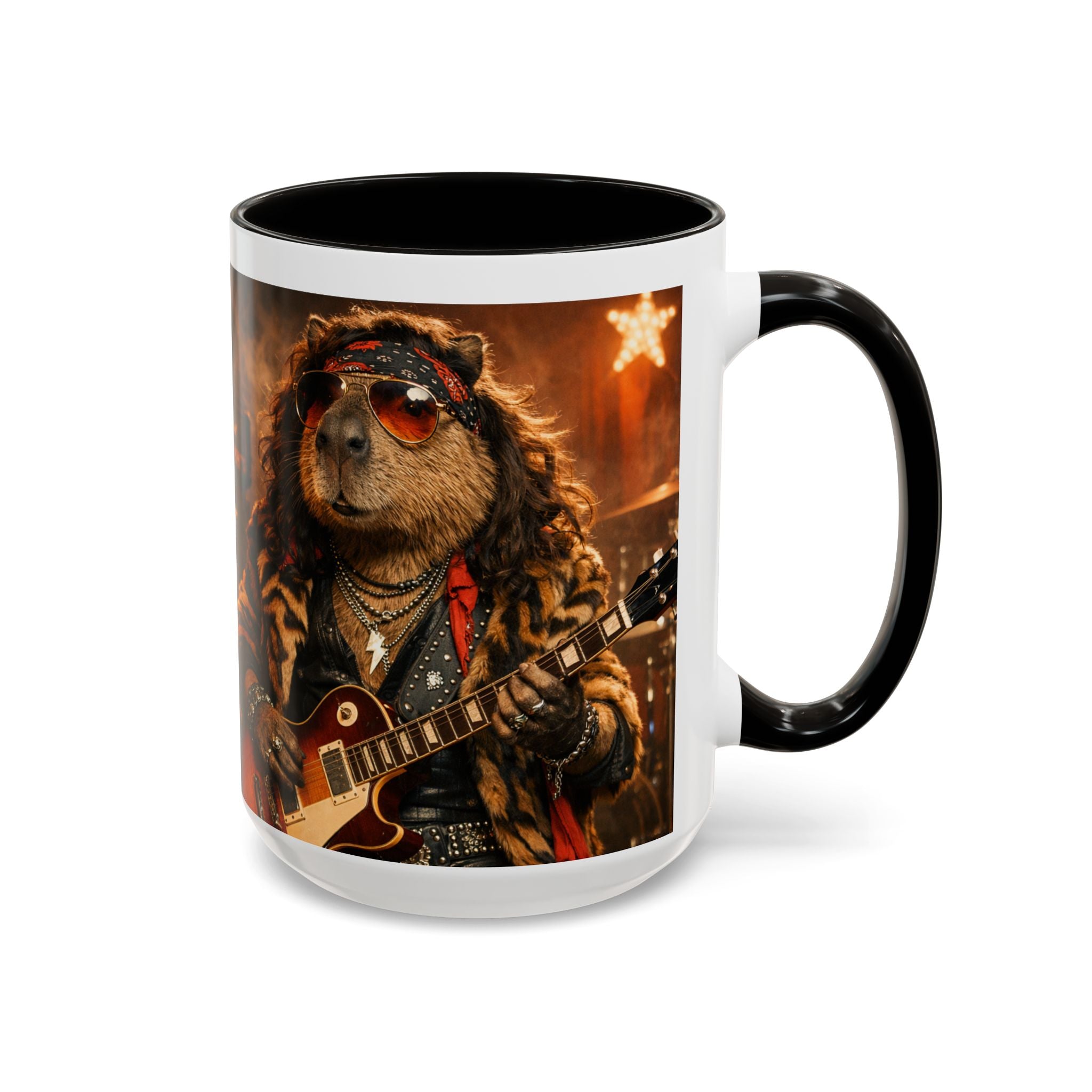 Rockstar Capybara with Guitar Mug | Color Accent Coffee Cup 11oz 15oz