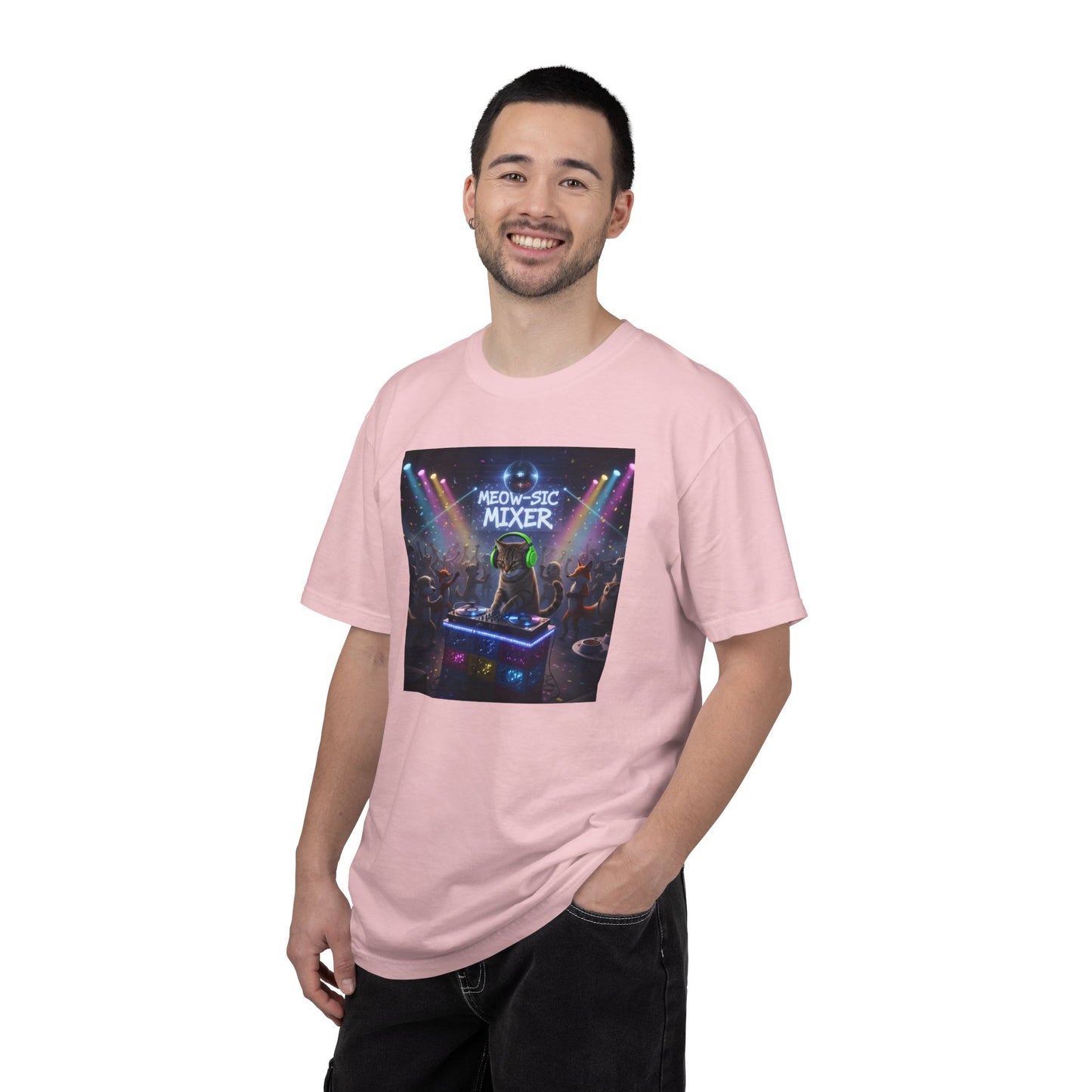 Melodic Mixer DJ Cat T-shirt | Neon Retro Music Party