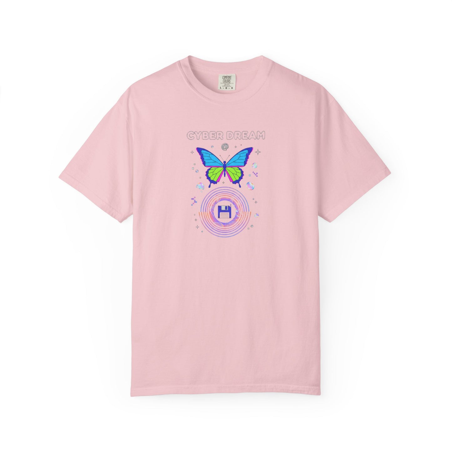 Cyber Dream Butterfly T-shirt | Retro Neon Circle Graphic