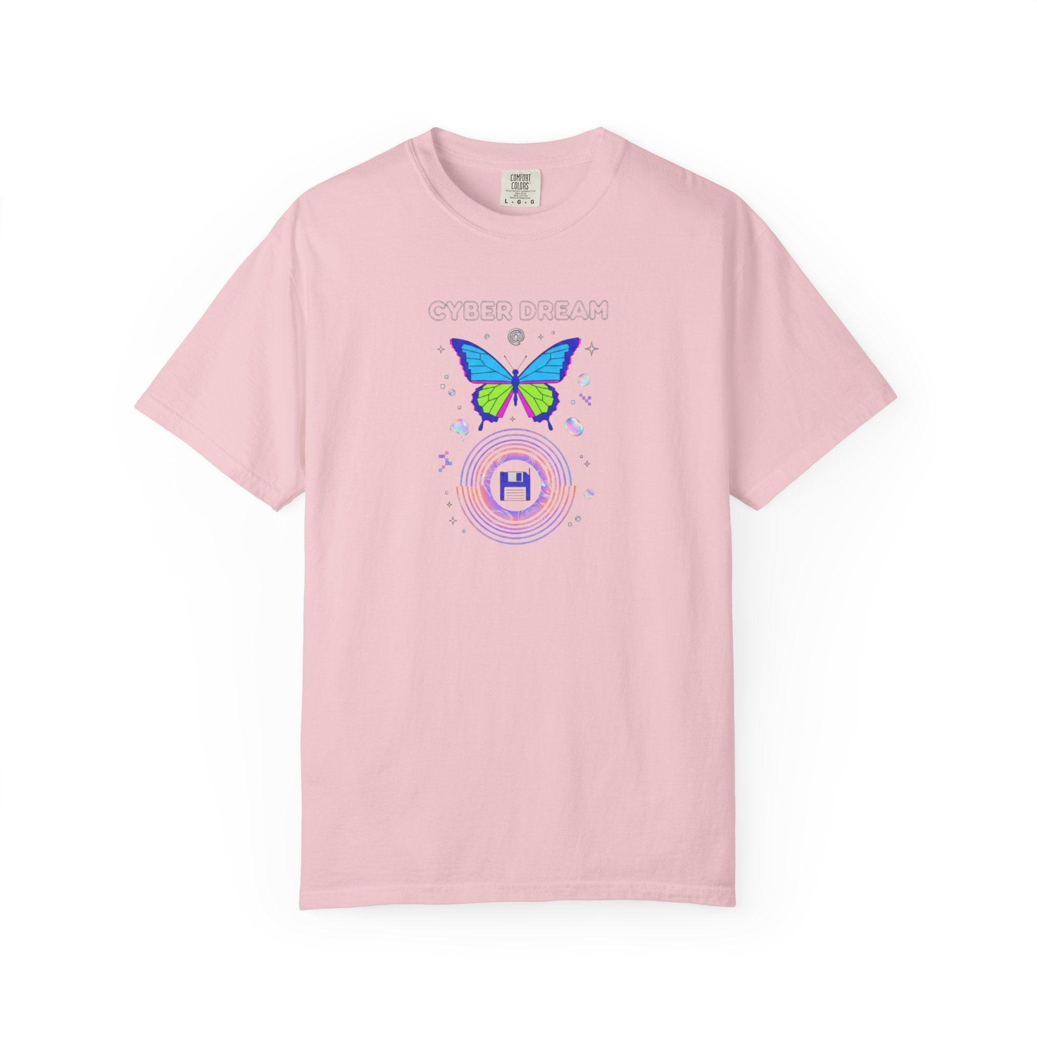 Cyber Dream Butterfly T-shirt | Retro Neon Circle Graphic