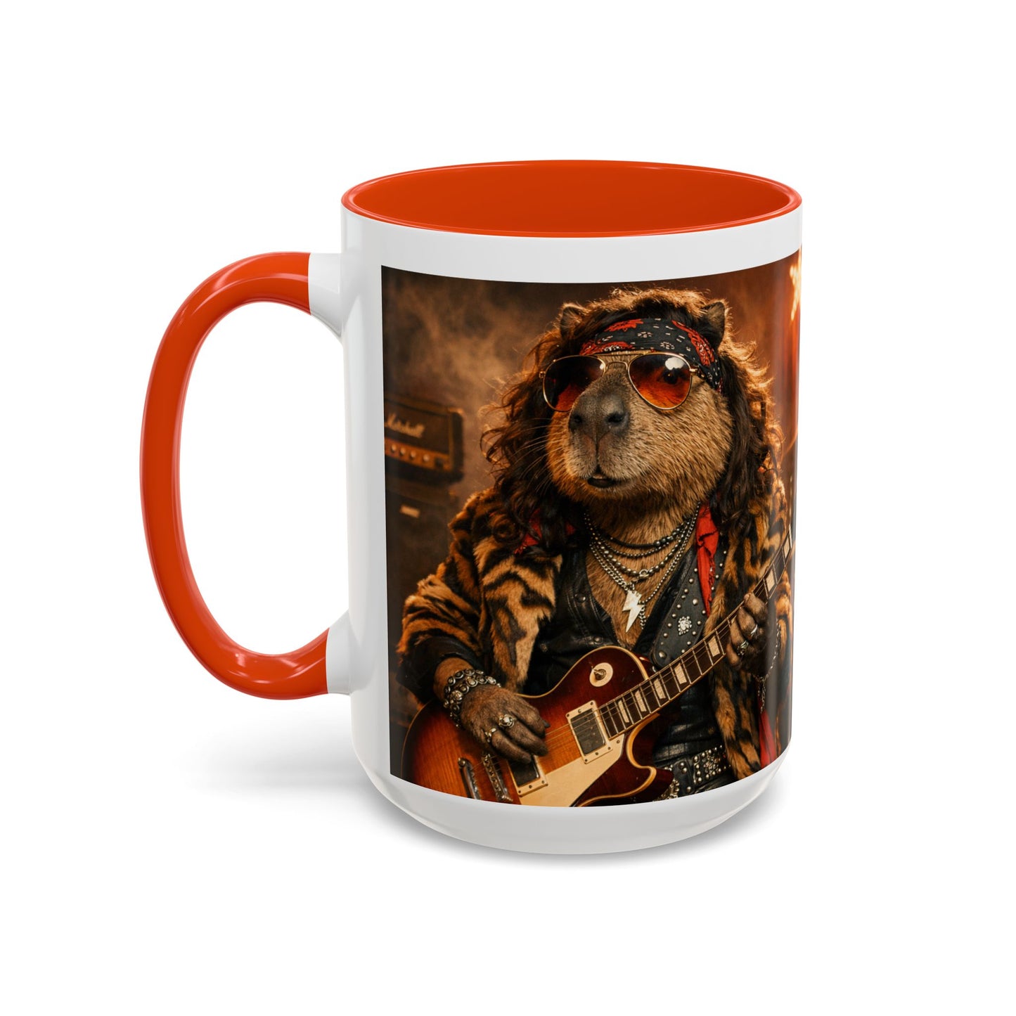 Rockstar Capybara with Guitar Mug | Color Accent Coffee Cup 11oz 15oz