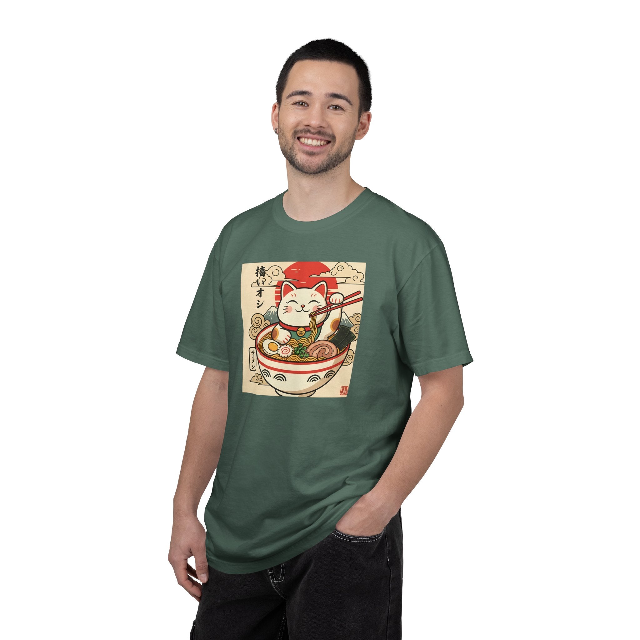 Maneki Neko Ramen Cat T-shirt | Lucky Cat Bowl Graphic Japanese Style
