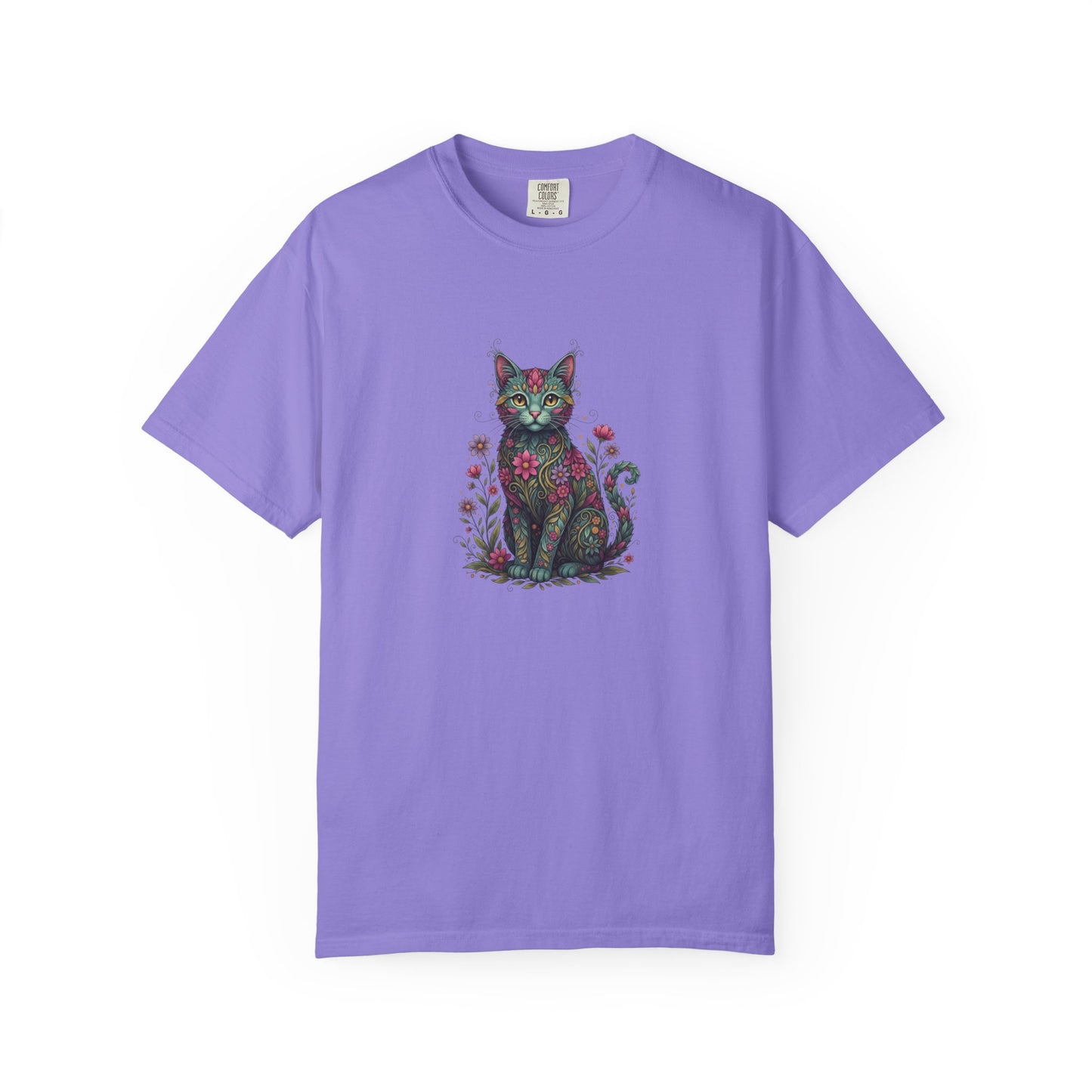 Floral Cat Illustration T-Shirt | Botanical Kitty Tee