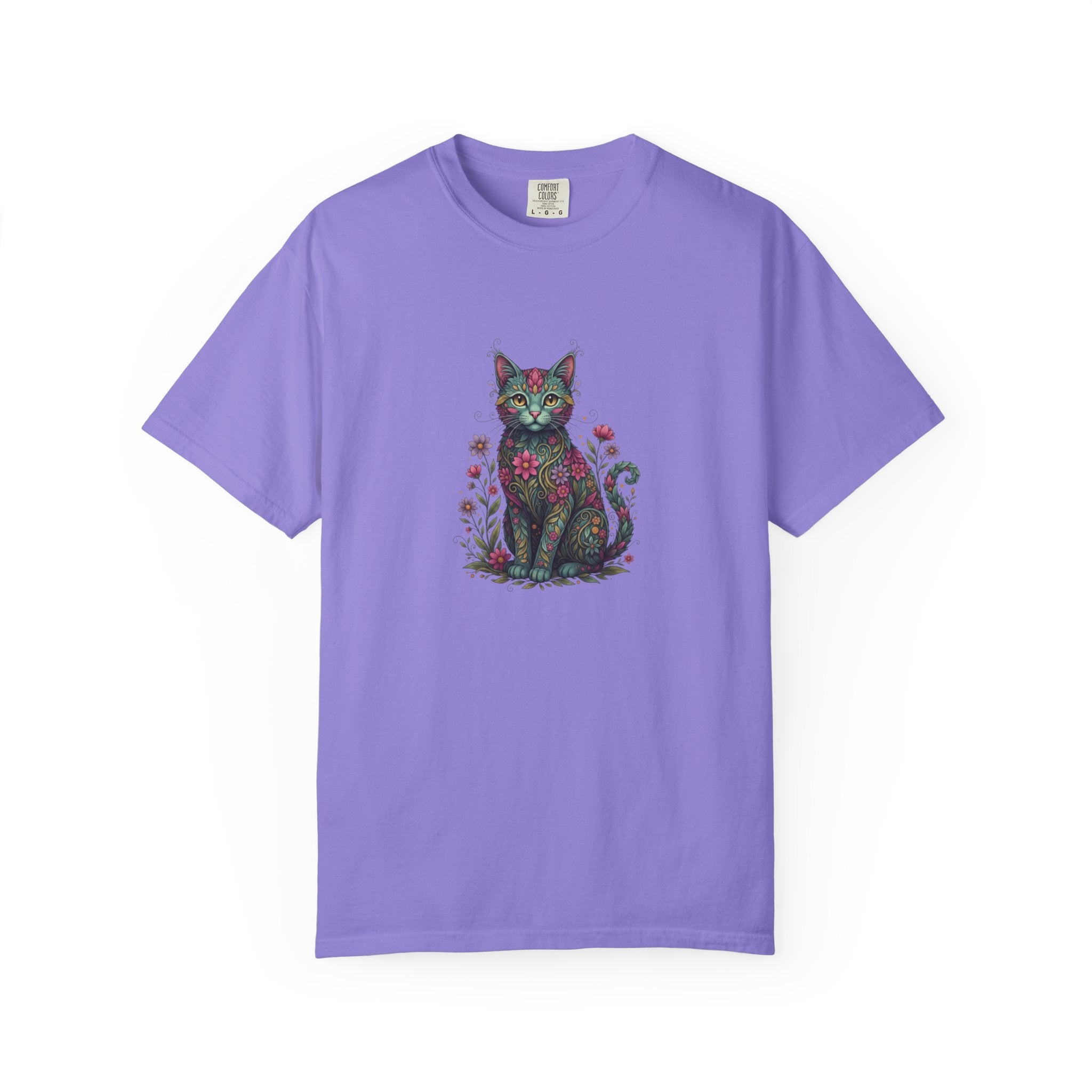 Floral Cat Illustration T-Shirt | Botanical Kitty Tee