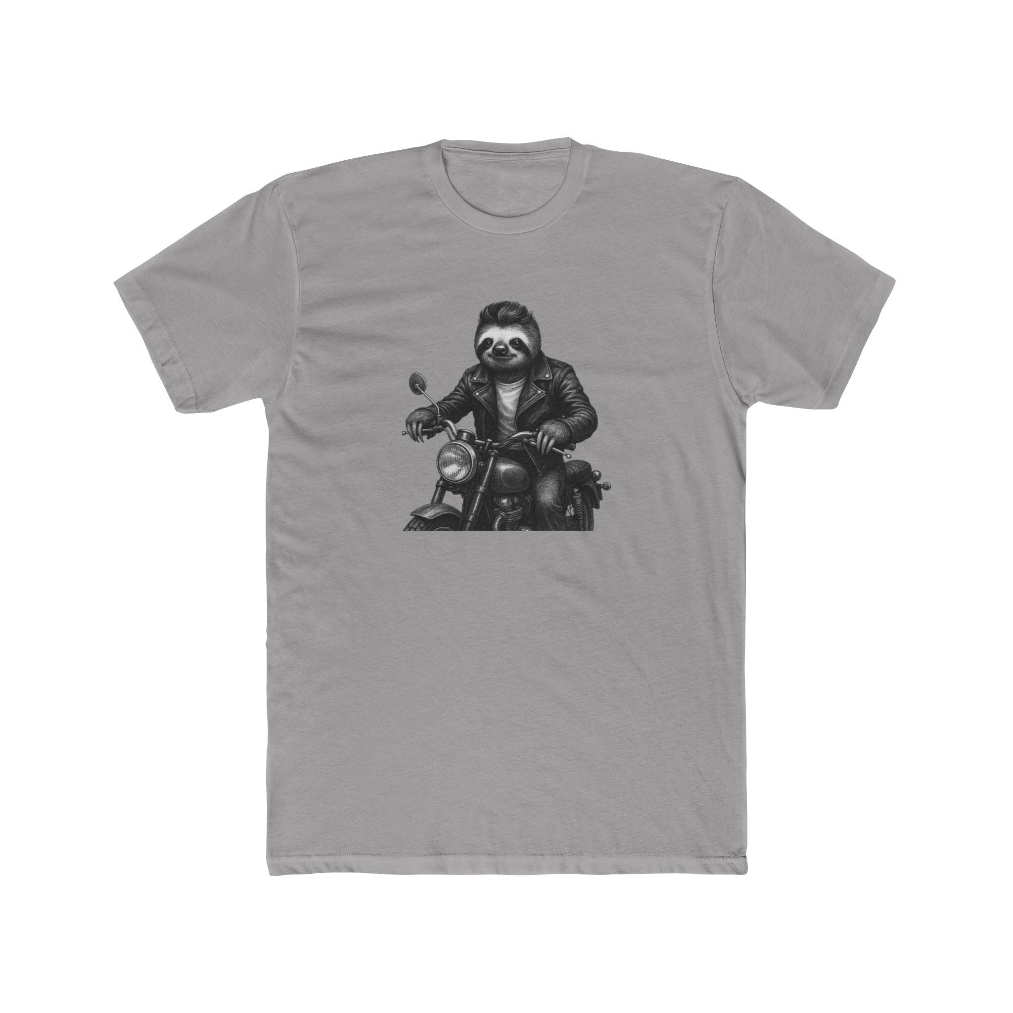 Biker Sloth Riding Motorcycle T-Shirt | Retro Monochrome Illustration