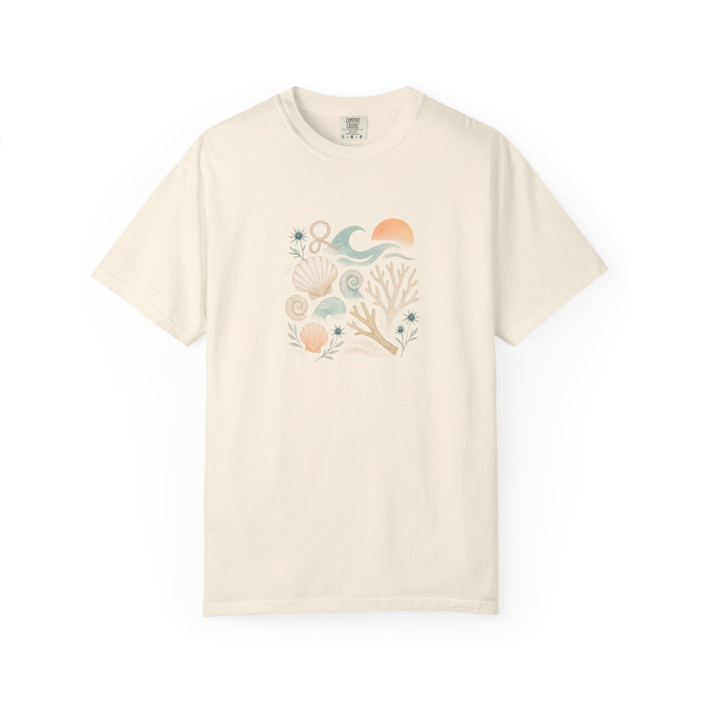 Coastal Seashells and Coral T-Shirt | Beach Wave Sunset Art
