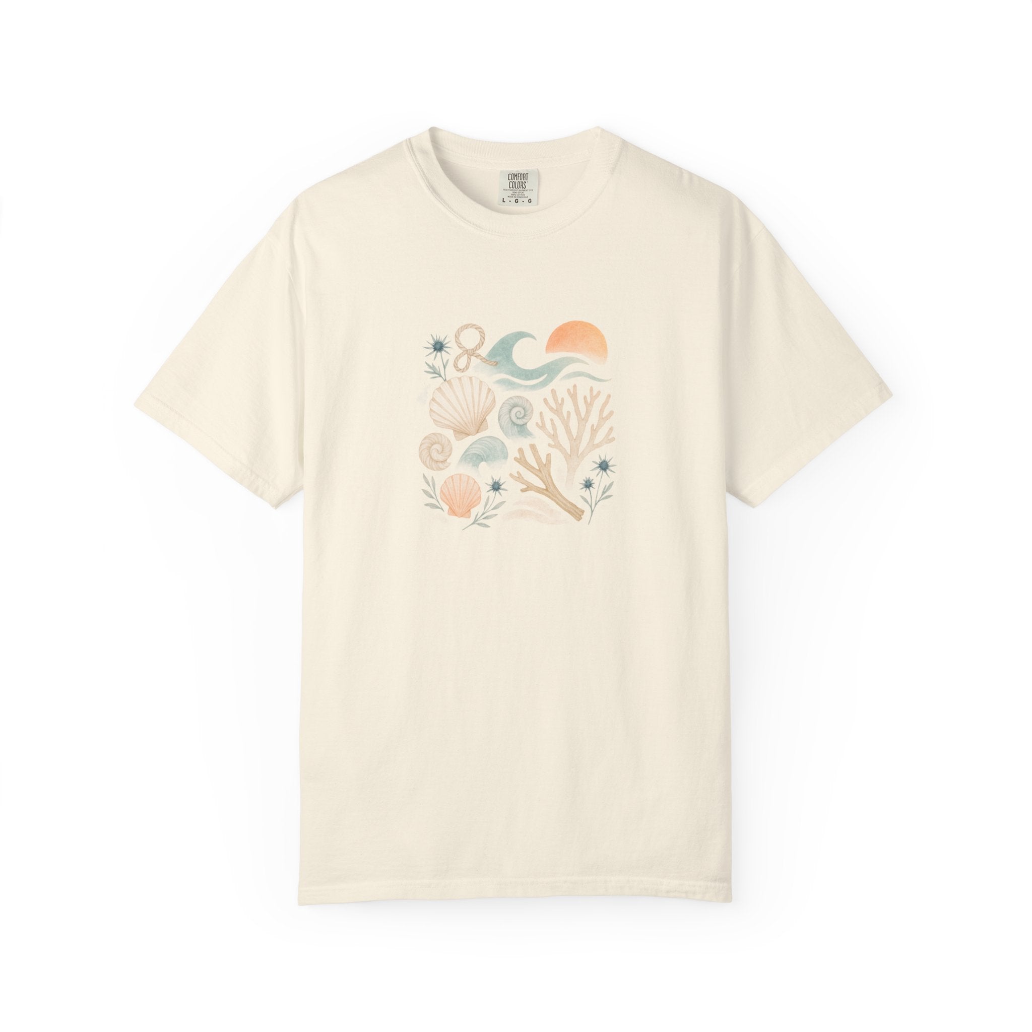 Coastal Seashells and Coral T-Shirt | Beach Wave Sunset Art