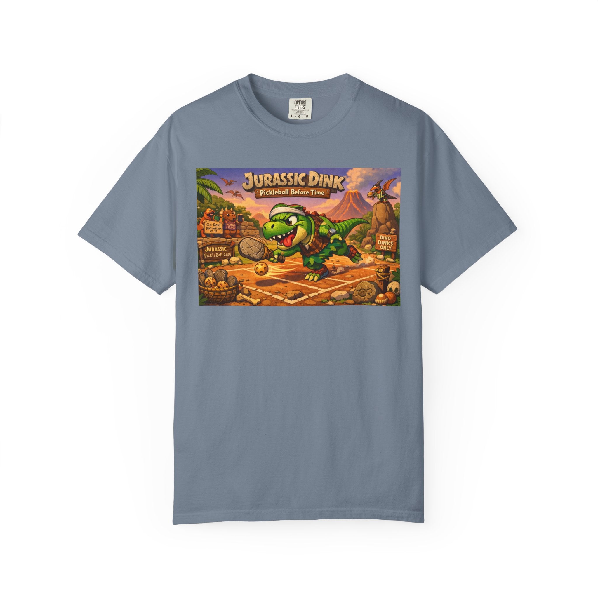 Jurassic Dink Pickleball Dinosaur Arcade Poster T-Shirt | Retro Video Game Shirt