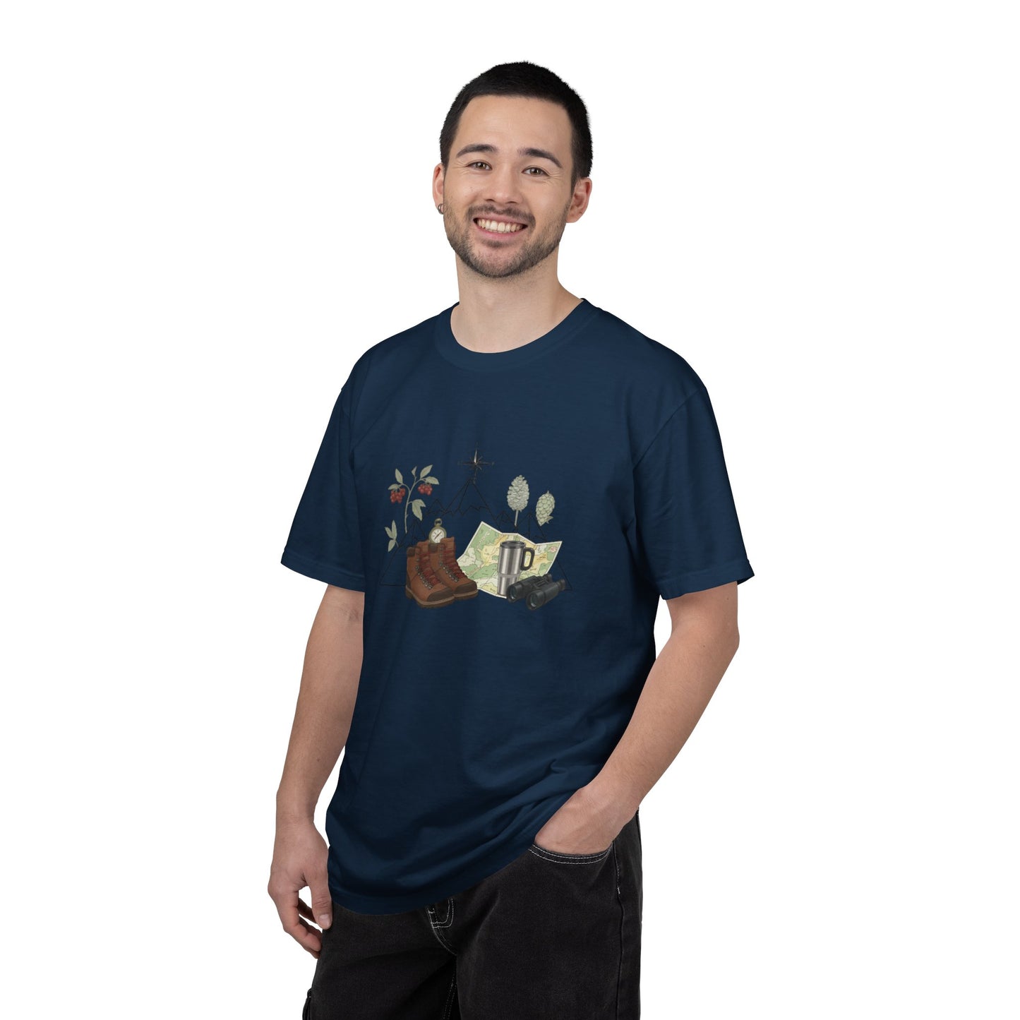 Camping Mountain Outdoors Graphic T-shirt | Hiking Boots Trees Flowers