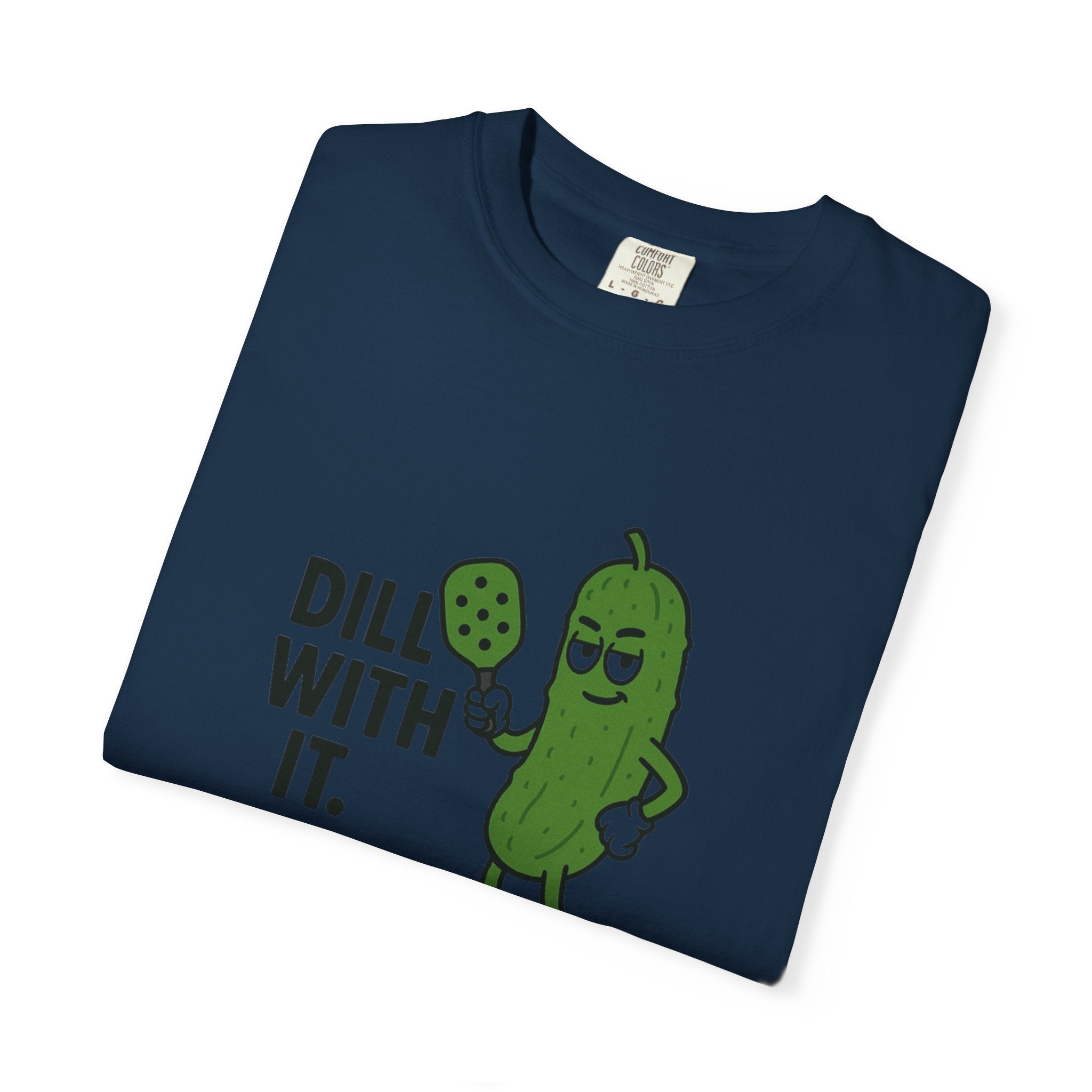 Dill With It Pickle Character T-shirt | Funny Vegan Food Pun Tee