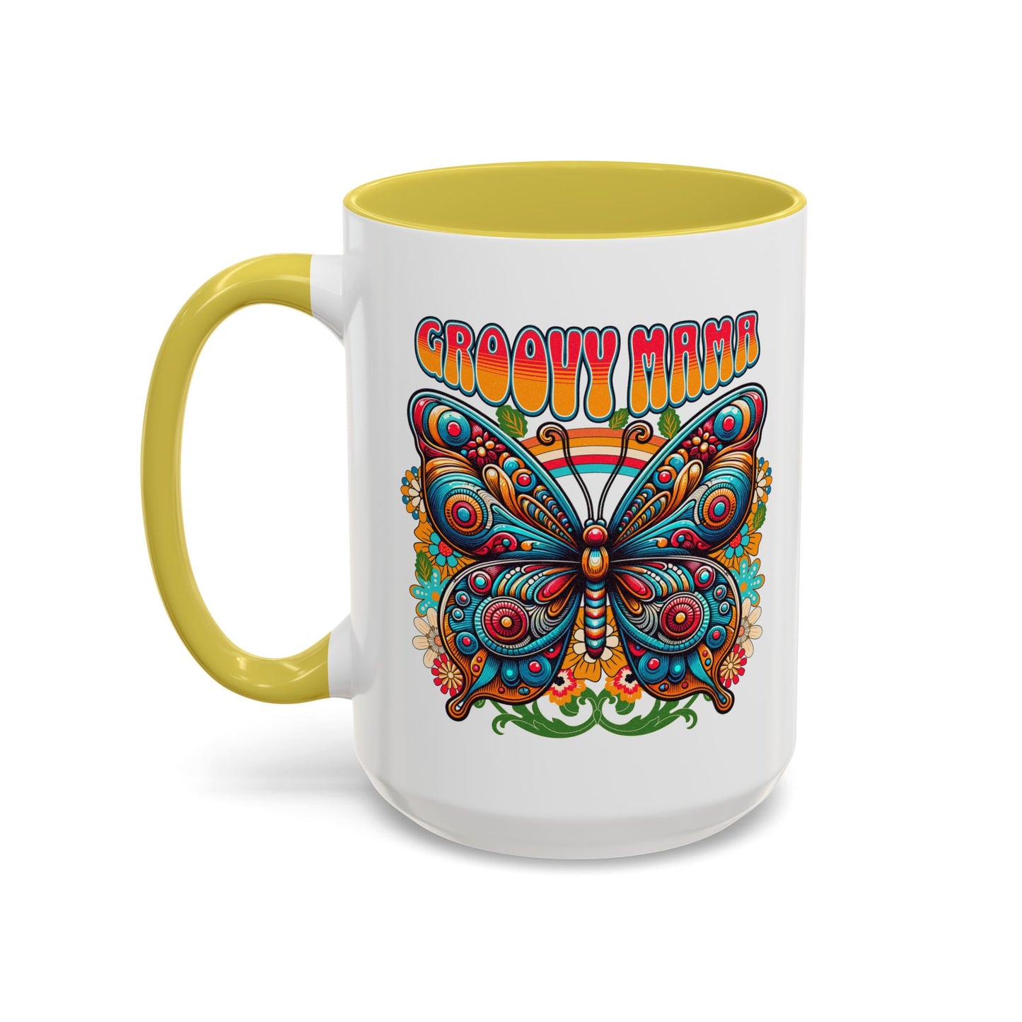 Groovy Mama Butterfly Mug | Retro Psychedelic Floral Design