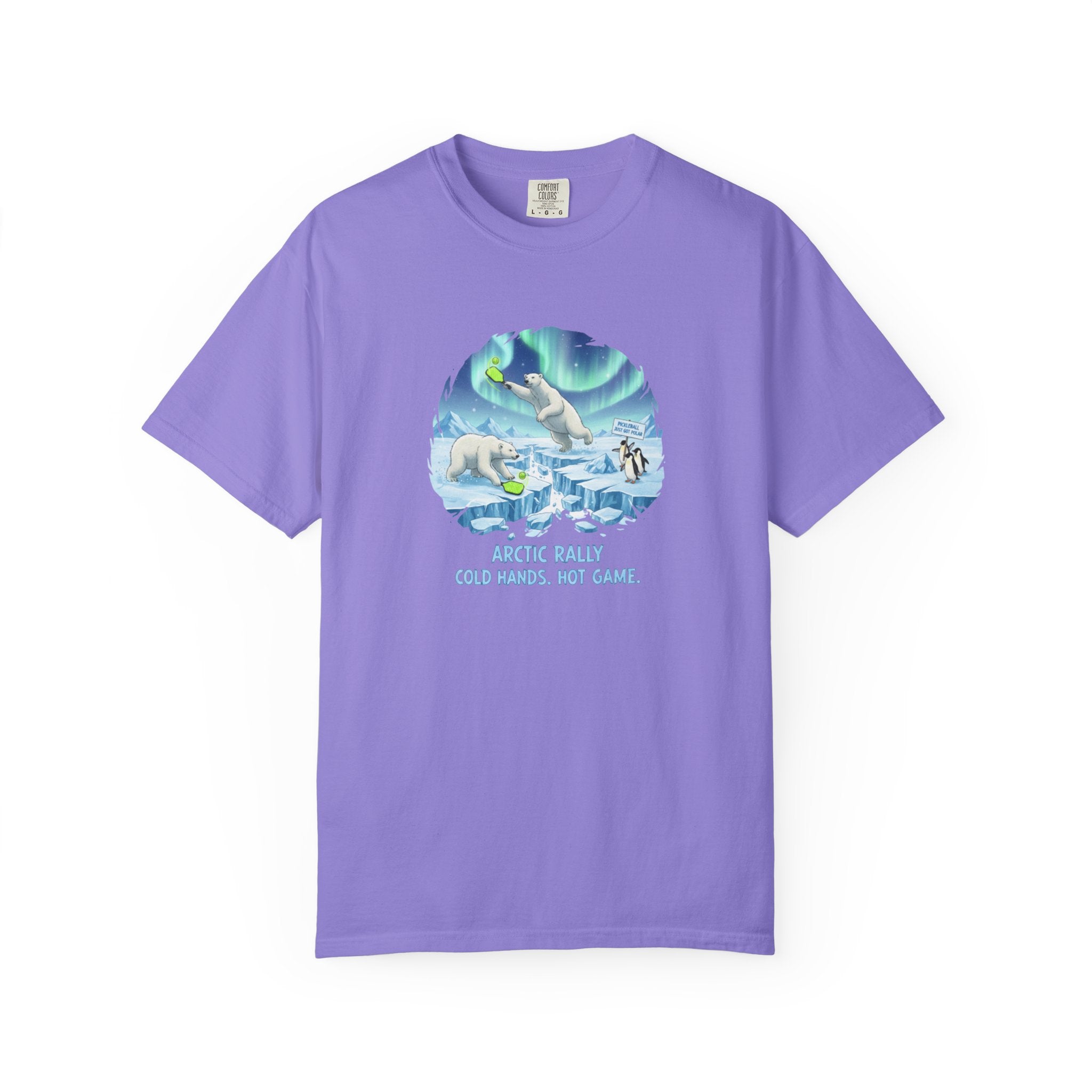Arctic Rally Polar Bears Playing Pickleball T-Shirt | Northern Lights Illustration