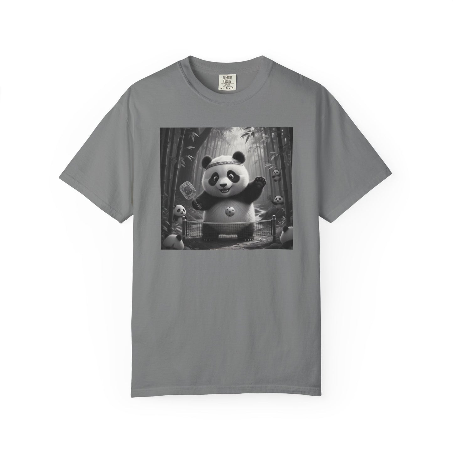 Panda Pickleball Bamboo Forest T-Shirt | Monochrome Kawaii Sports Decor