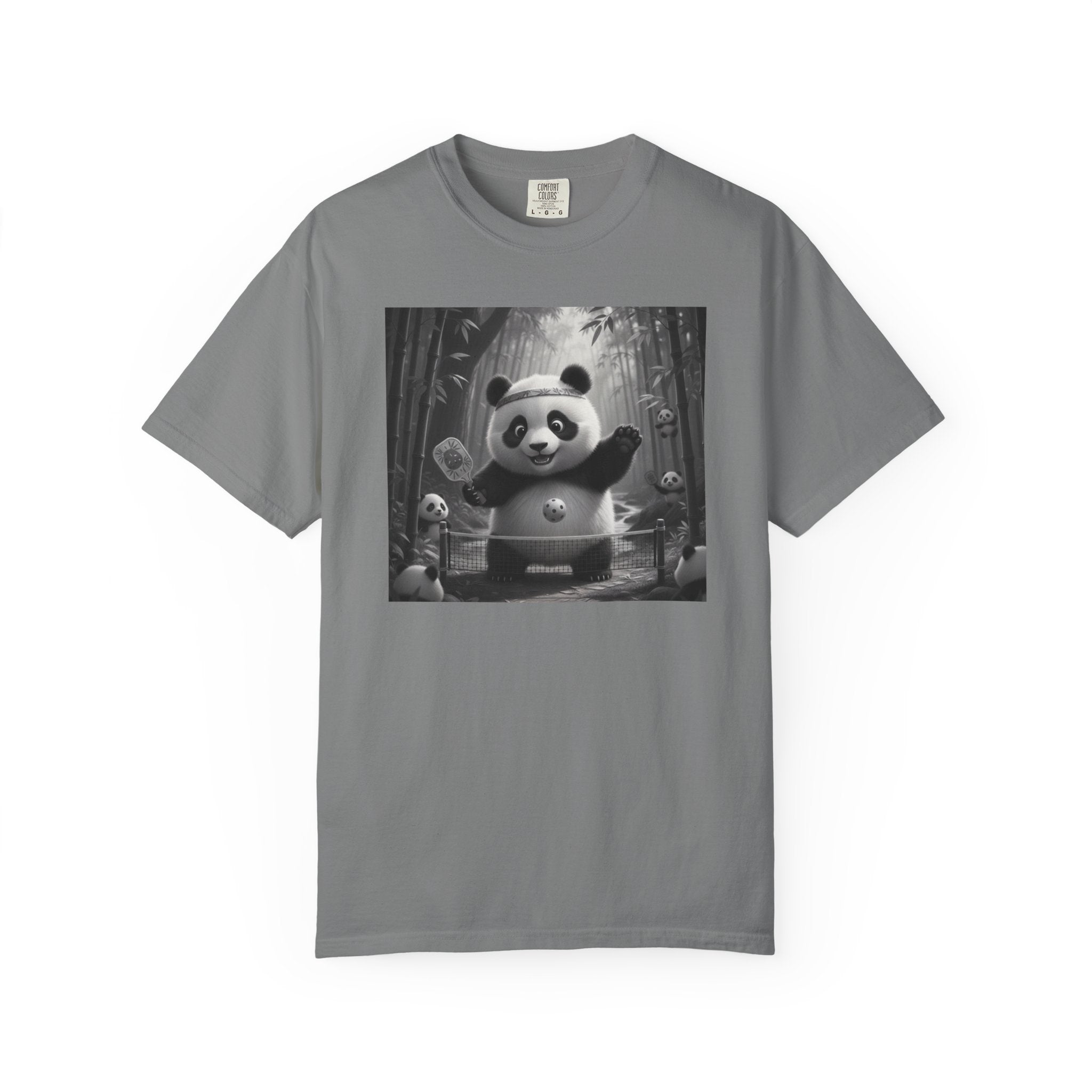 Panda Pickleball Bamboo Forest T-Shirt | Monochrome Kawaii Sports Decor