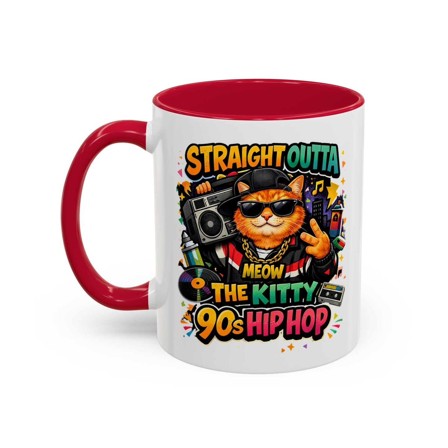 Straight Outta Meow The Kitty 90s Hip Hop Mug | Color Accent