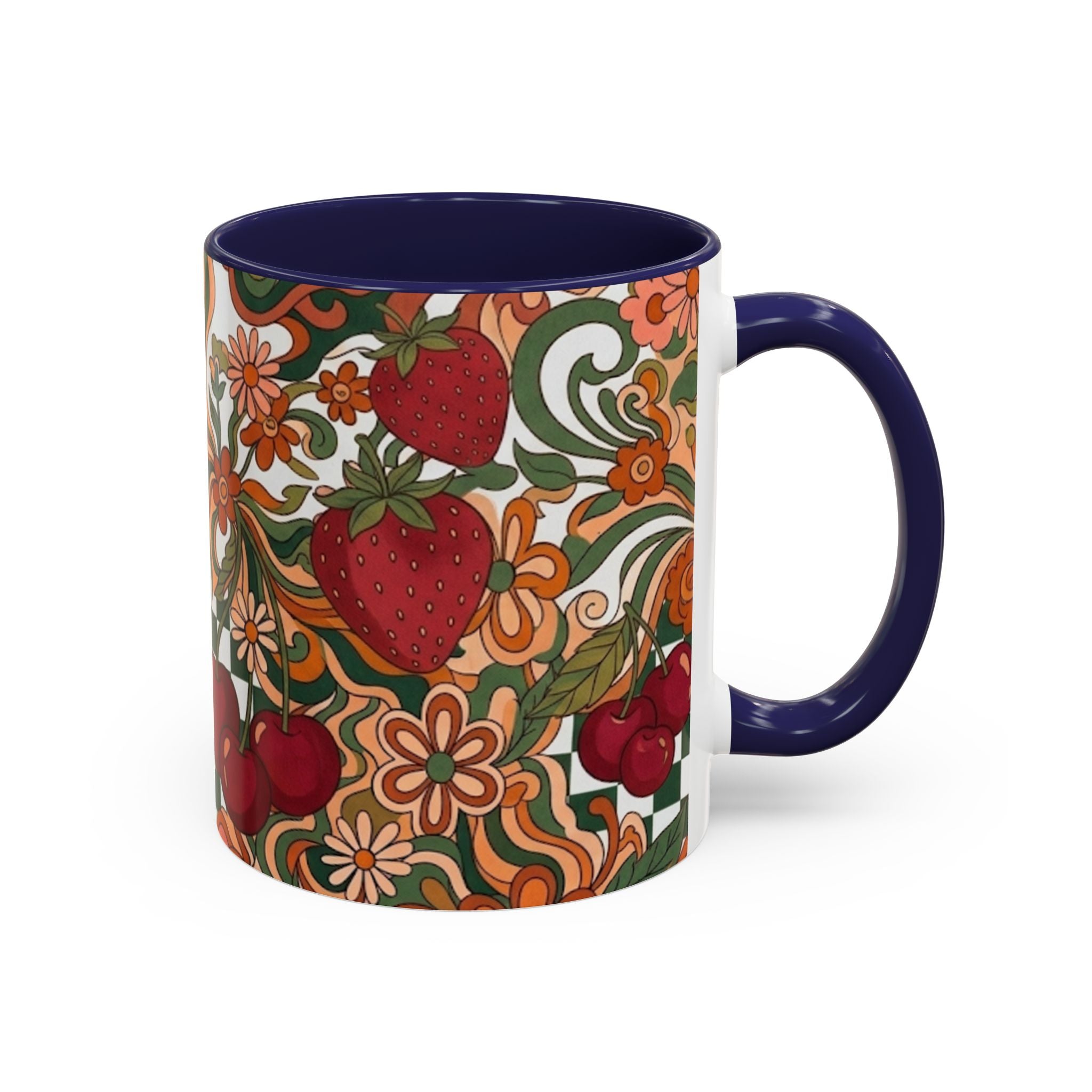Vintage Cherry Strawberry Pattern Accent Mug | 11oz 15oz