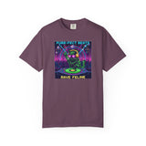 Purr-fect Beats Rave Feline DJ cat T-shirt | Neon EDM club design