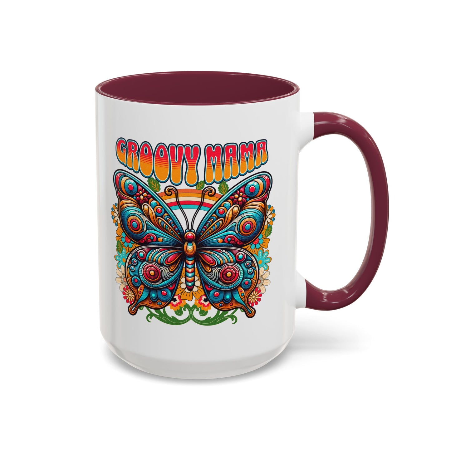 Groovy Mama Butterfly Mug | Retro Psychedelic Floral Design