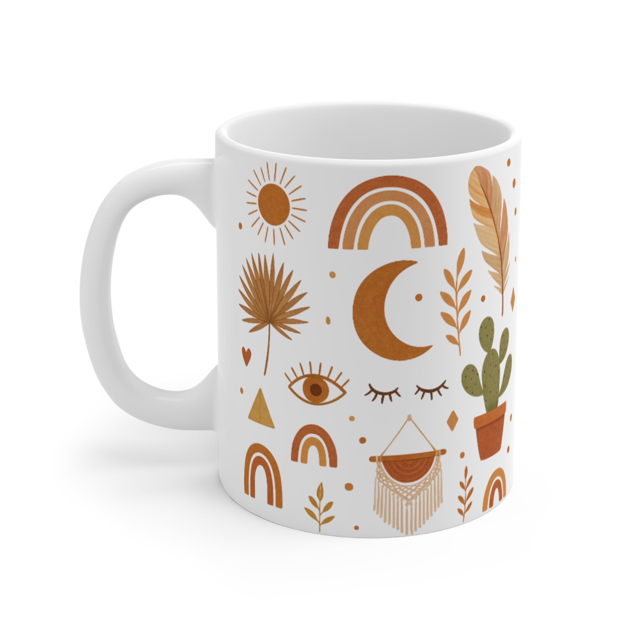 Boho Sun Moon Rainbow Pattern Mug | 11oz Ceramic Coffee Cup
