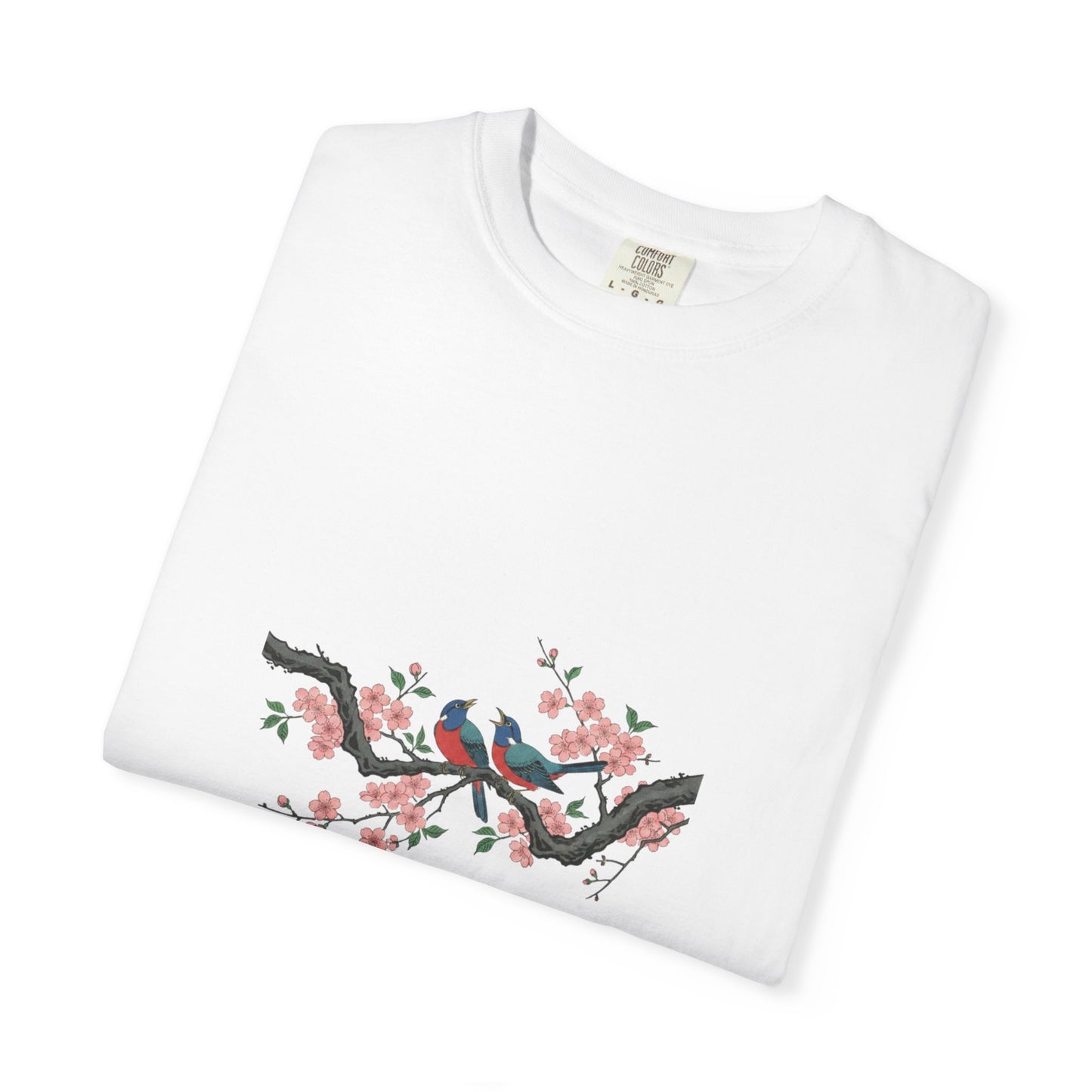 Birds on Cherry Blossom Branch T-Shirt | Japanese Floral Illustration
