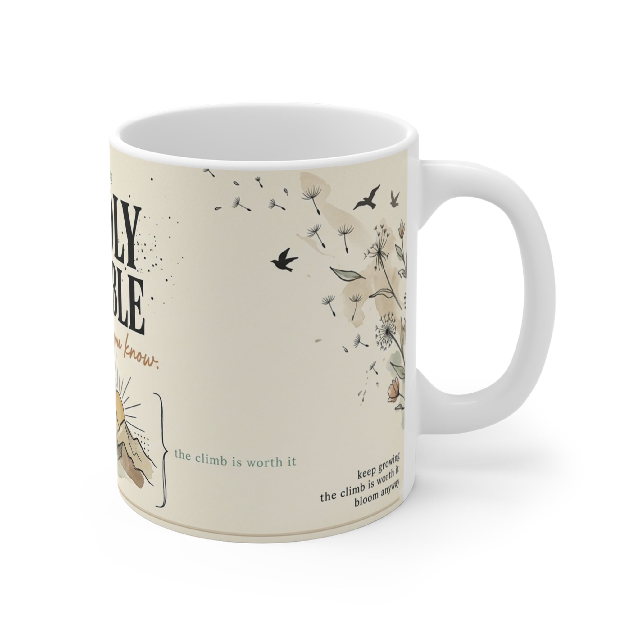 Wildly Capable mountain illustration Mug | motivational tree sunrise design