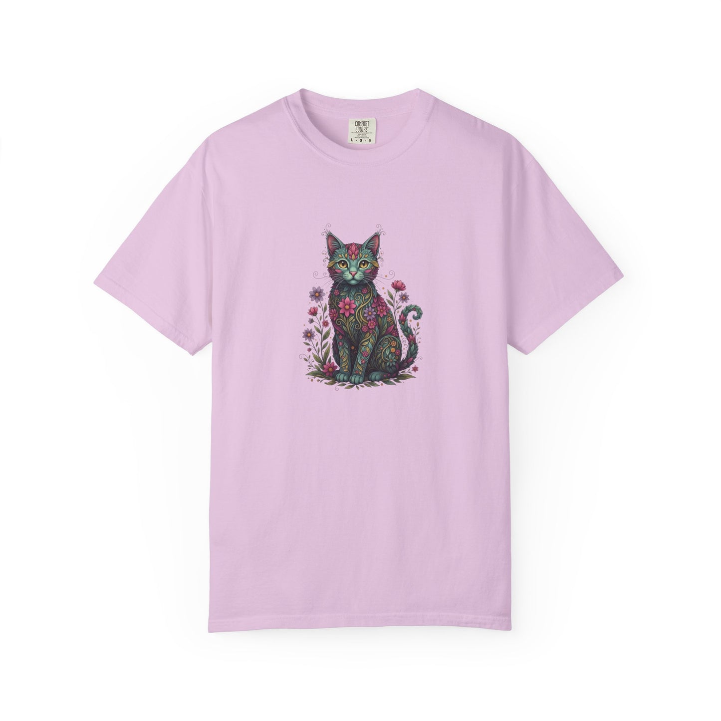 Floral Cat Illustration T-Shirt | Botanical Kitty Tee