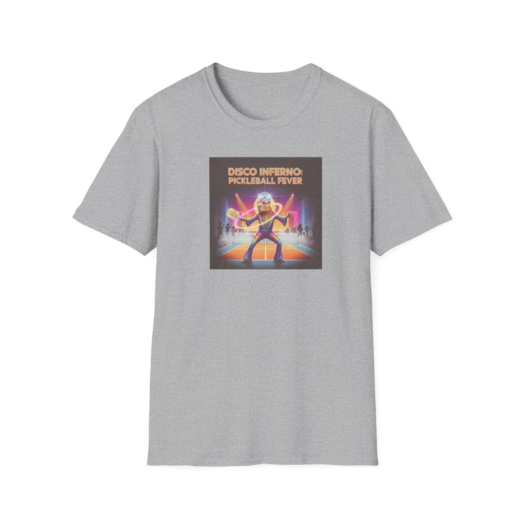 Disco Inferno Capybara Pickleball Fever T-Shirt | Retro 70s Dance Court Graphic
