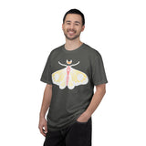 Celestial Moth T-shirt | Pink Yellow Moth with Crescent Moon