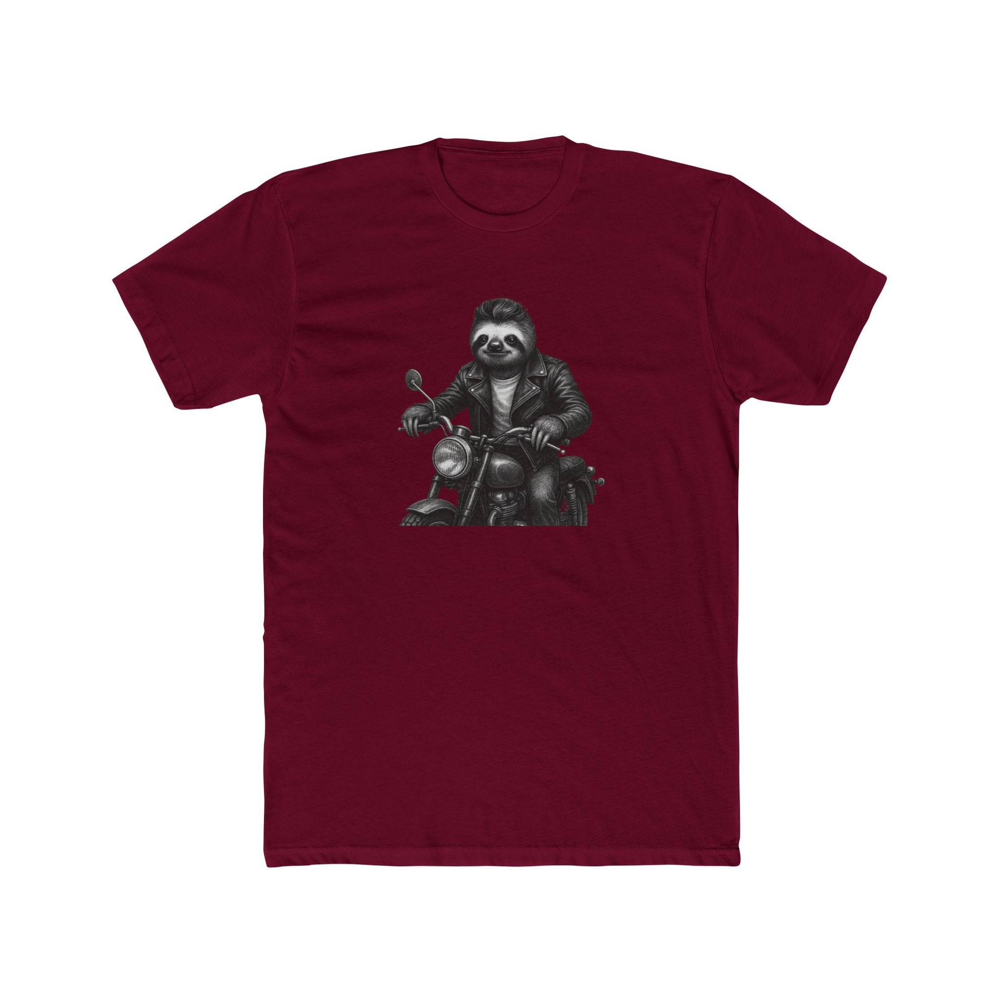 Biker Sloth Riding Motorcycle T-Shirt | Retro Monochrome Illustration