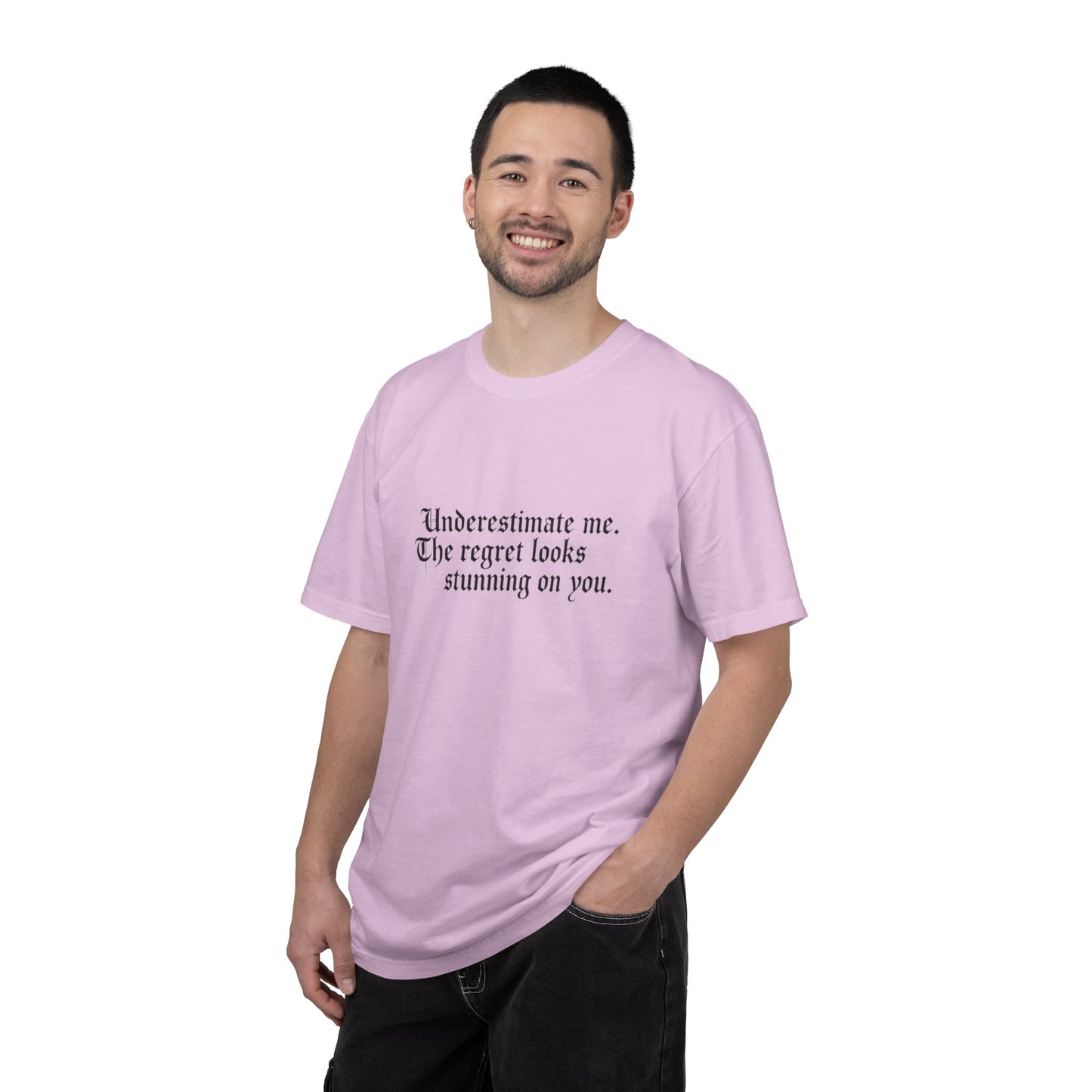 Underestimate Regret Quote T-Shirt | Typographic Graphic Tee