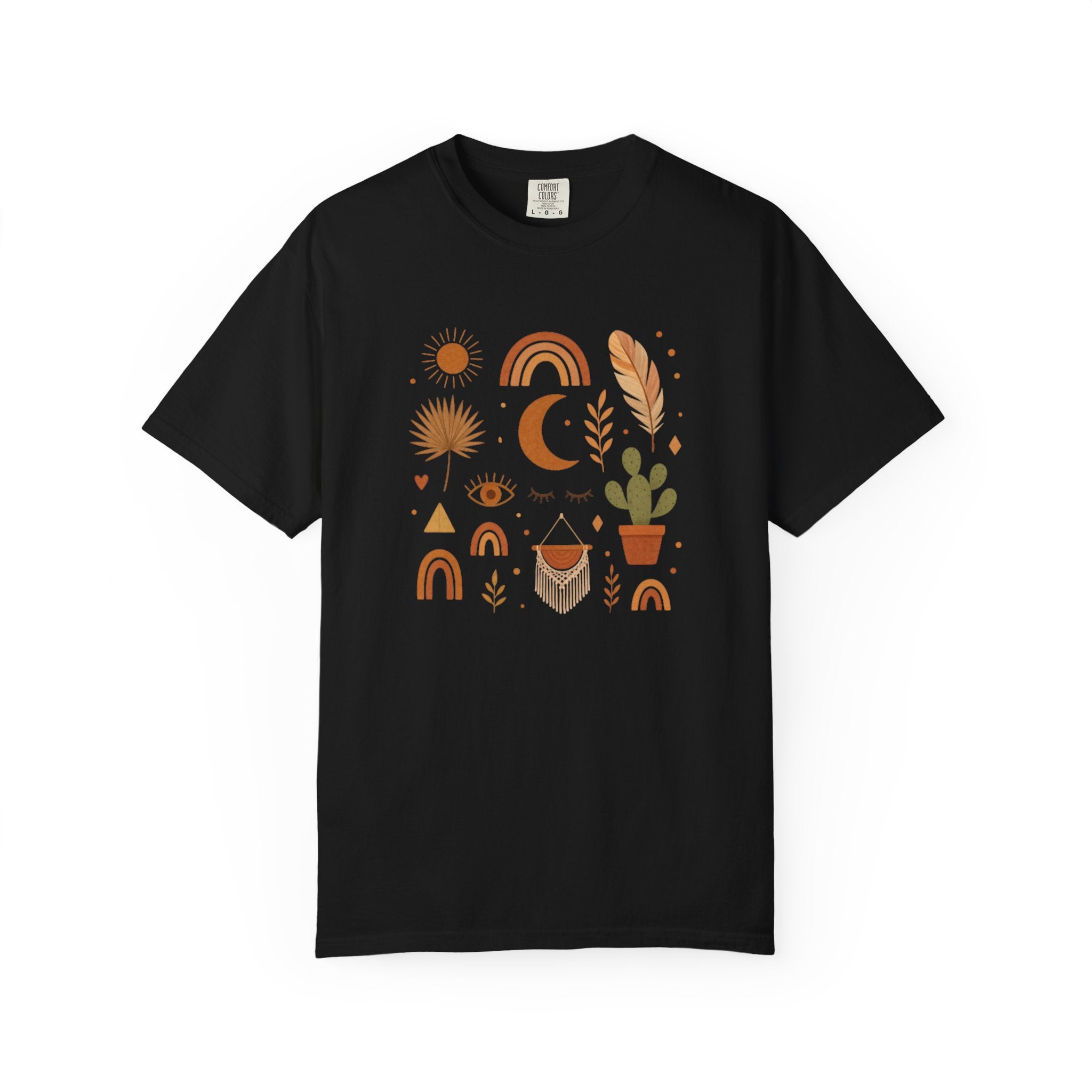 Boho Icons Mosaic T-Shirt | Crescent Moon Cactus Rainbows