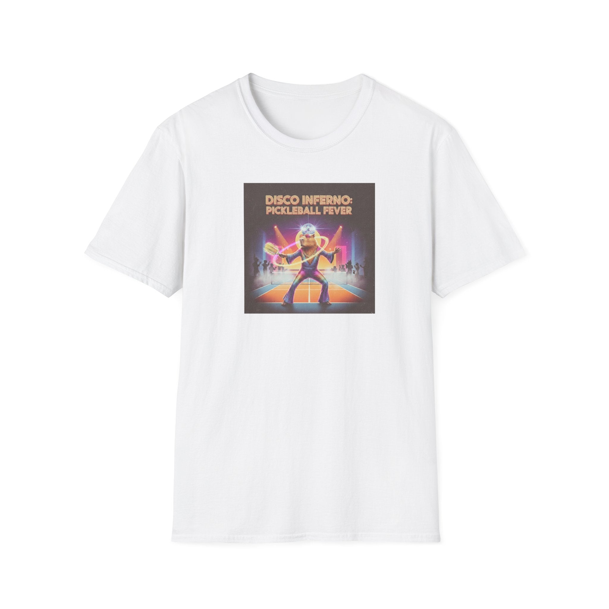 Disco Inferno Capybara Pickleball Fever T-Shirt | Retro 70s Dance Court Graphic
