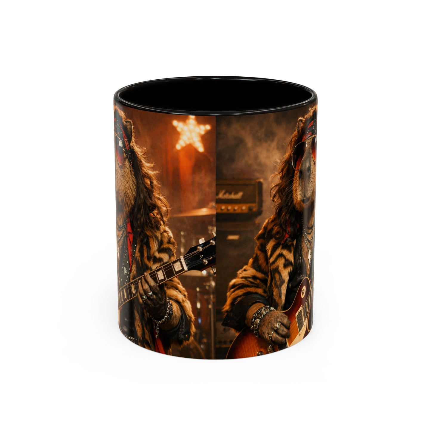 Rockstar Capybara with Guitar Mug | Color Accent Coffee Cup 11oz 15oz