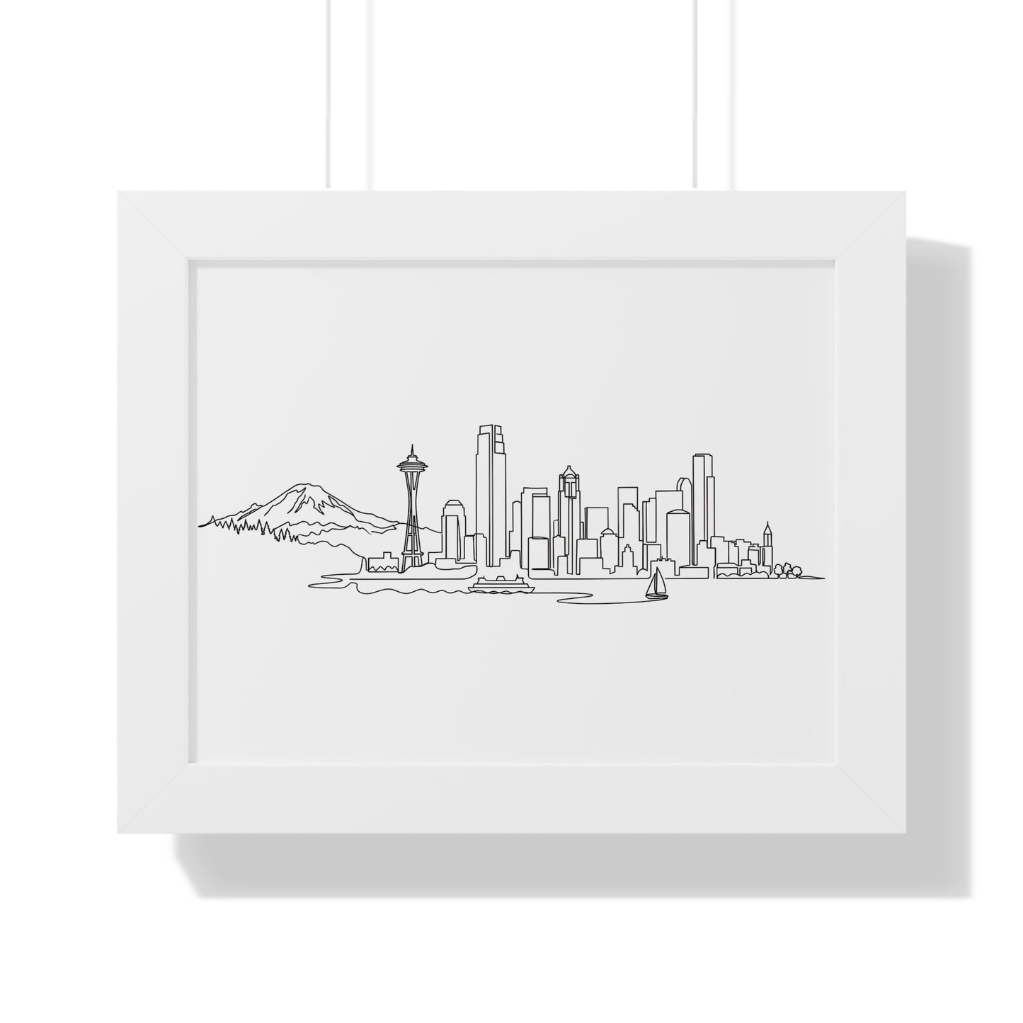 Seattle Emerald City Hand-Drawn Skyline Poster Framed Horizontal