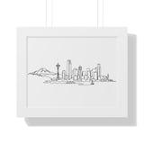 Seattle Emerald City Hand-Drawn Skyline Poster Framed Horizontal