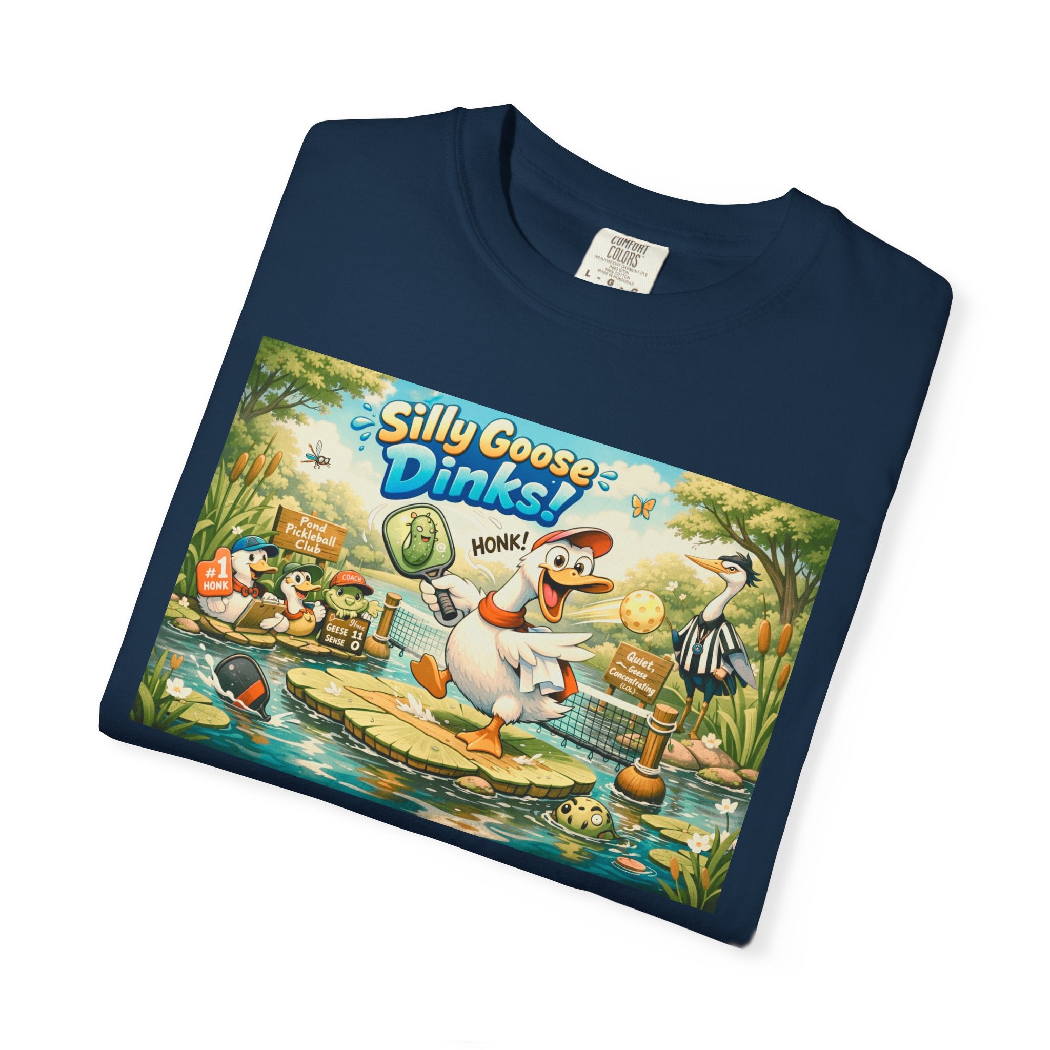 Silly Goose Dinks Cartoon Goose T-Shirt | Vintage Picnic Pond Illustration