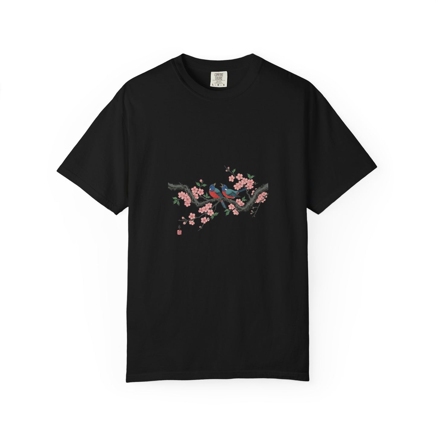Birds on Cherry Blossom Branch T-Shirt | Japanese Floral Illustration