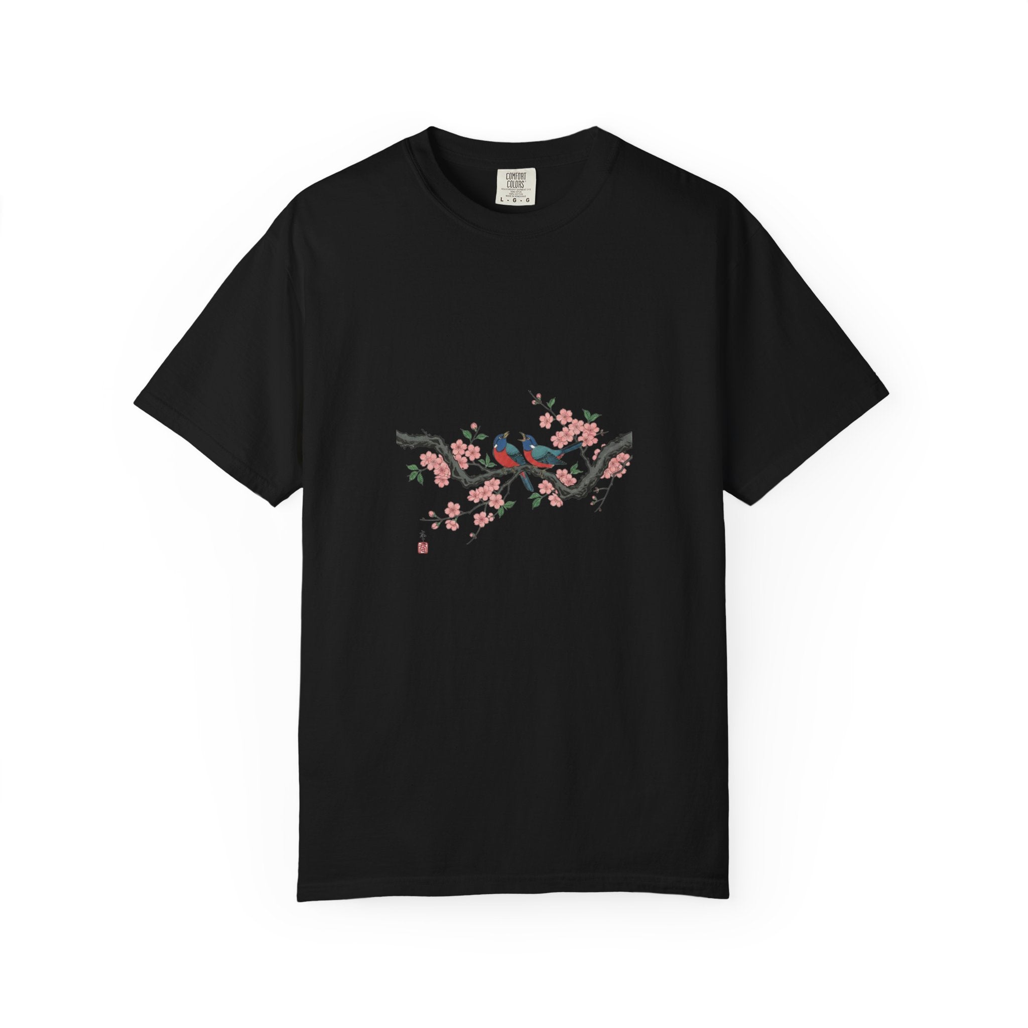 Birds on Cherry Blossom Branch T-Shirt | Japanese Floral Illustration