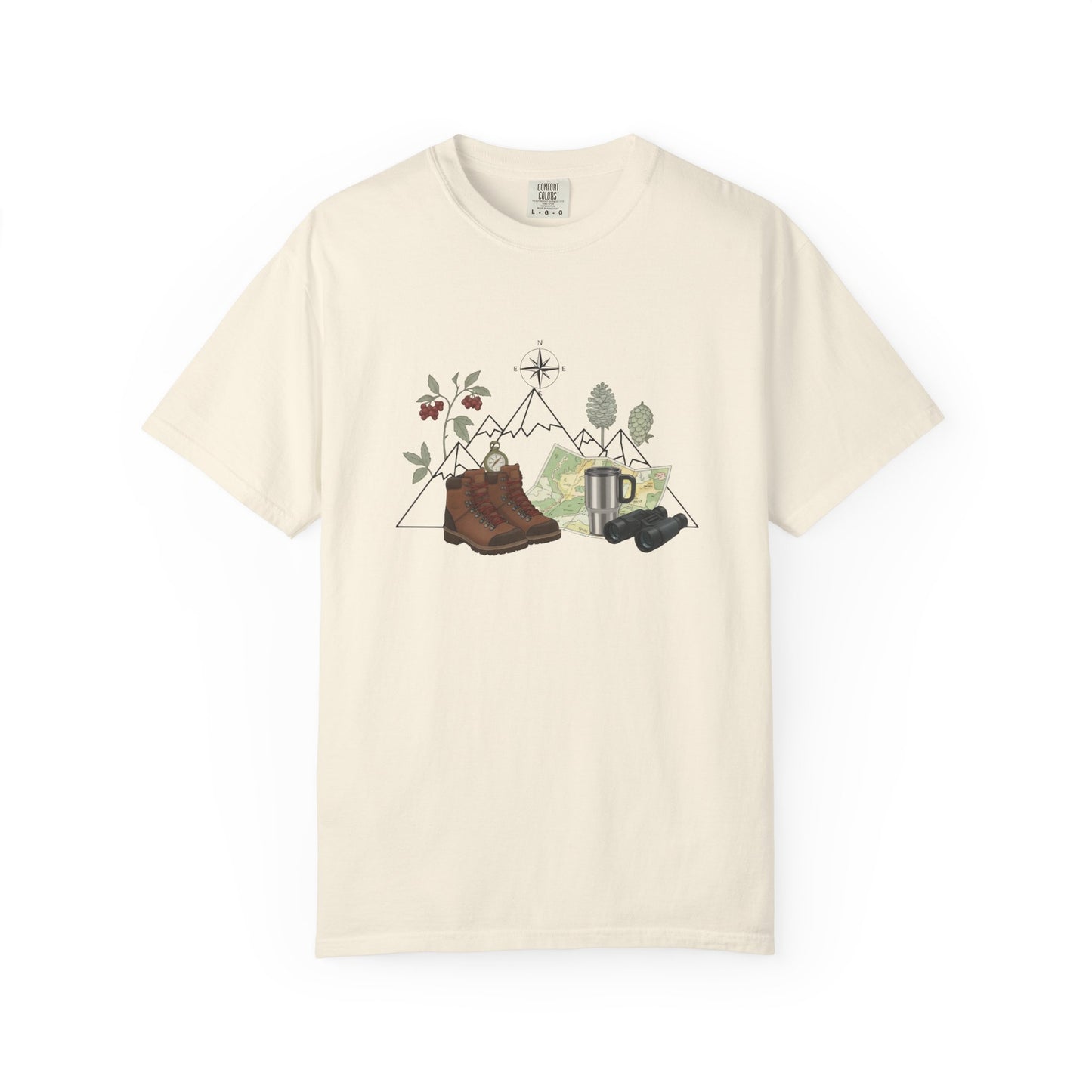 Camping Mountain Outdoors Graphic T-shirt | Hiking Boots Trees Flowers
