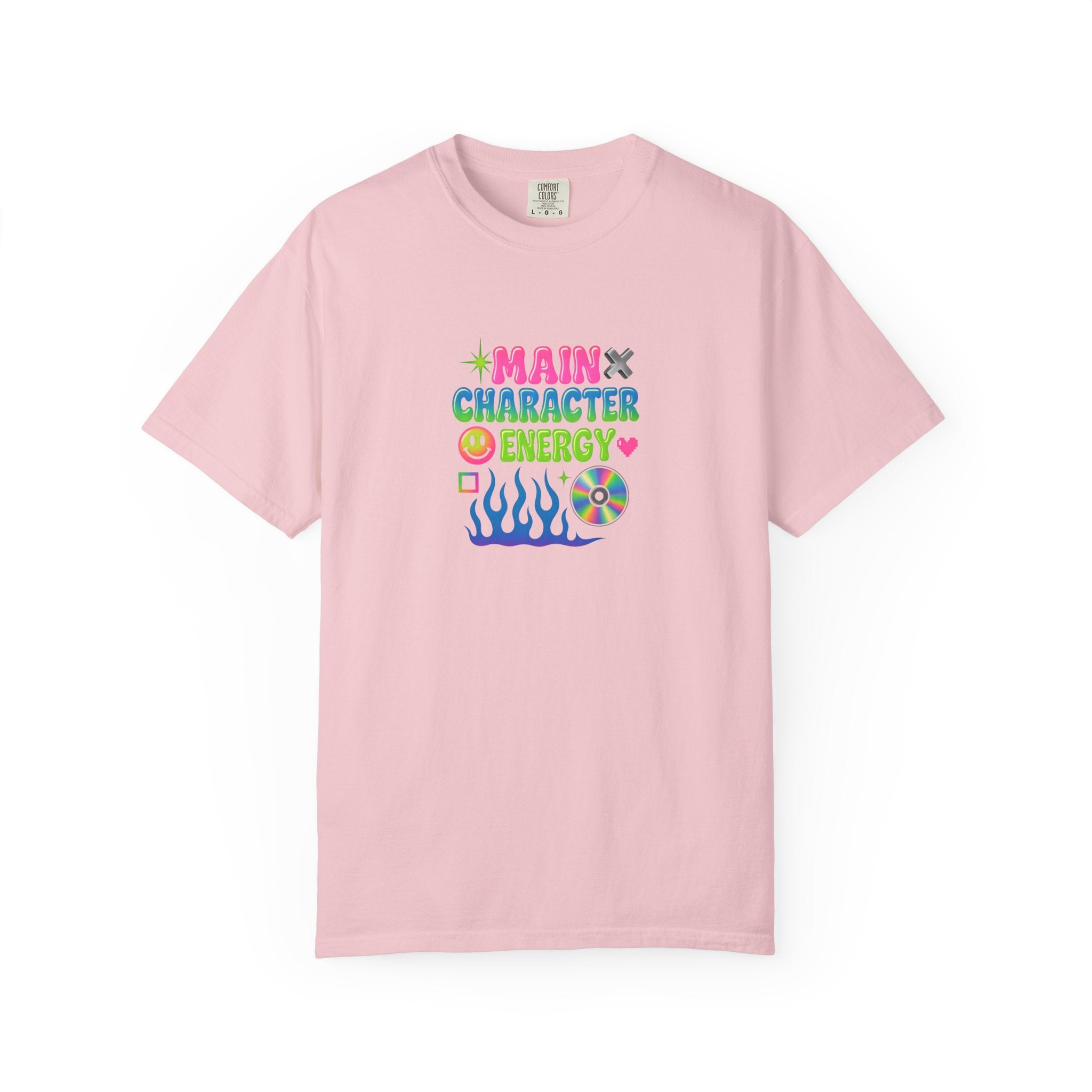 Main Character Energy T-shirt | Colorful Flame, Smiley Icons