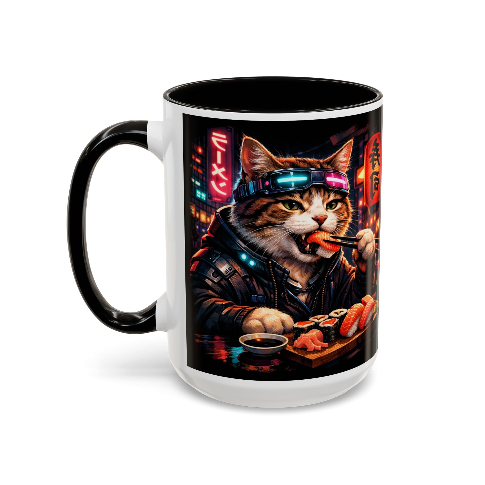 Cyberpunk Sushi Cat Mug | 11oz 15oz Ceramic Coffee Cup
