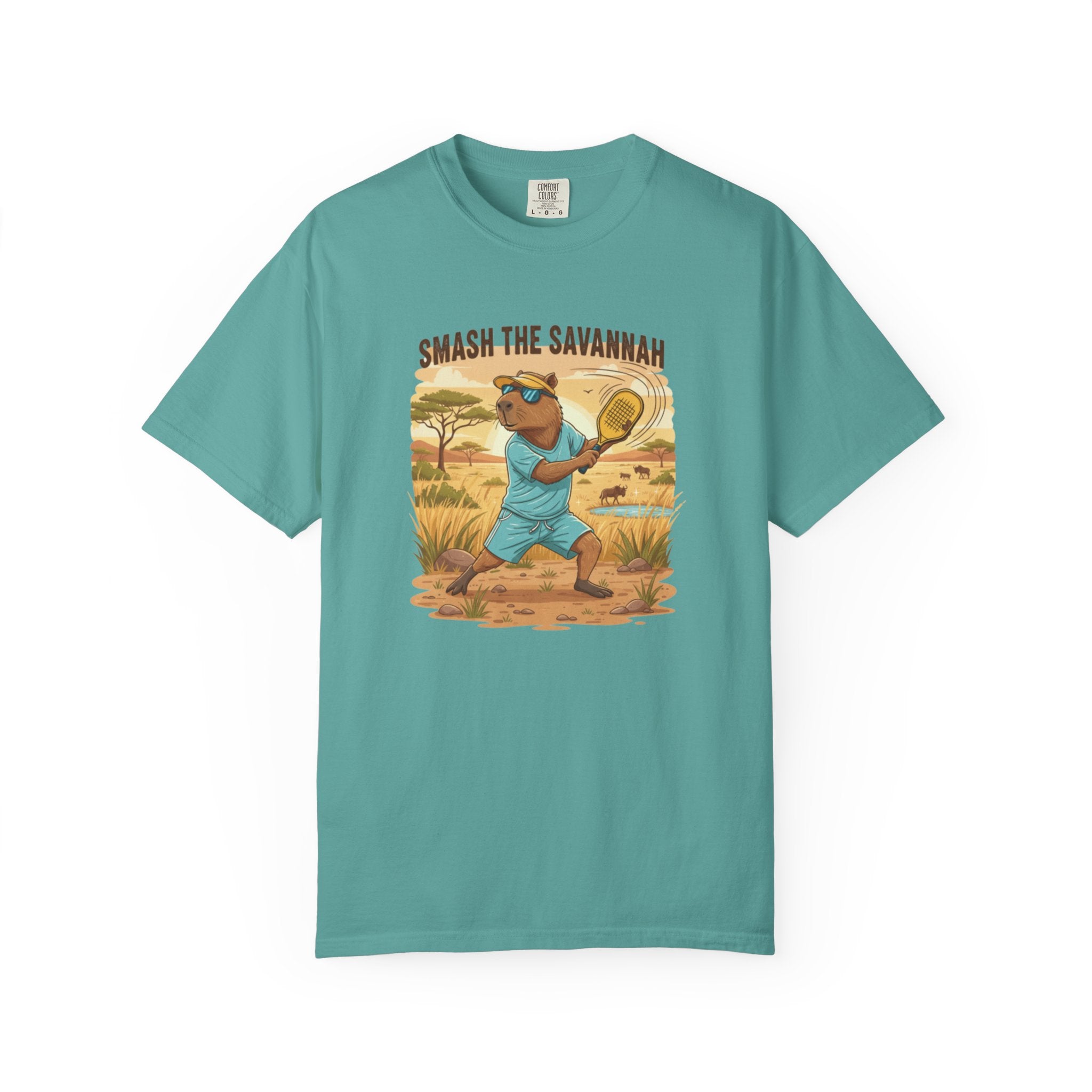 Smash the Savannah Capybara Pickleballer T-Shirt | Animal Sports Graphic Tee