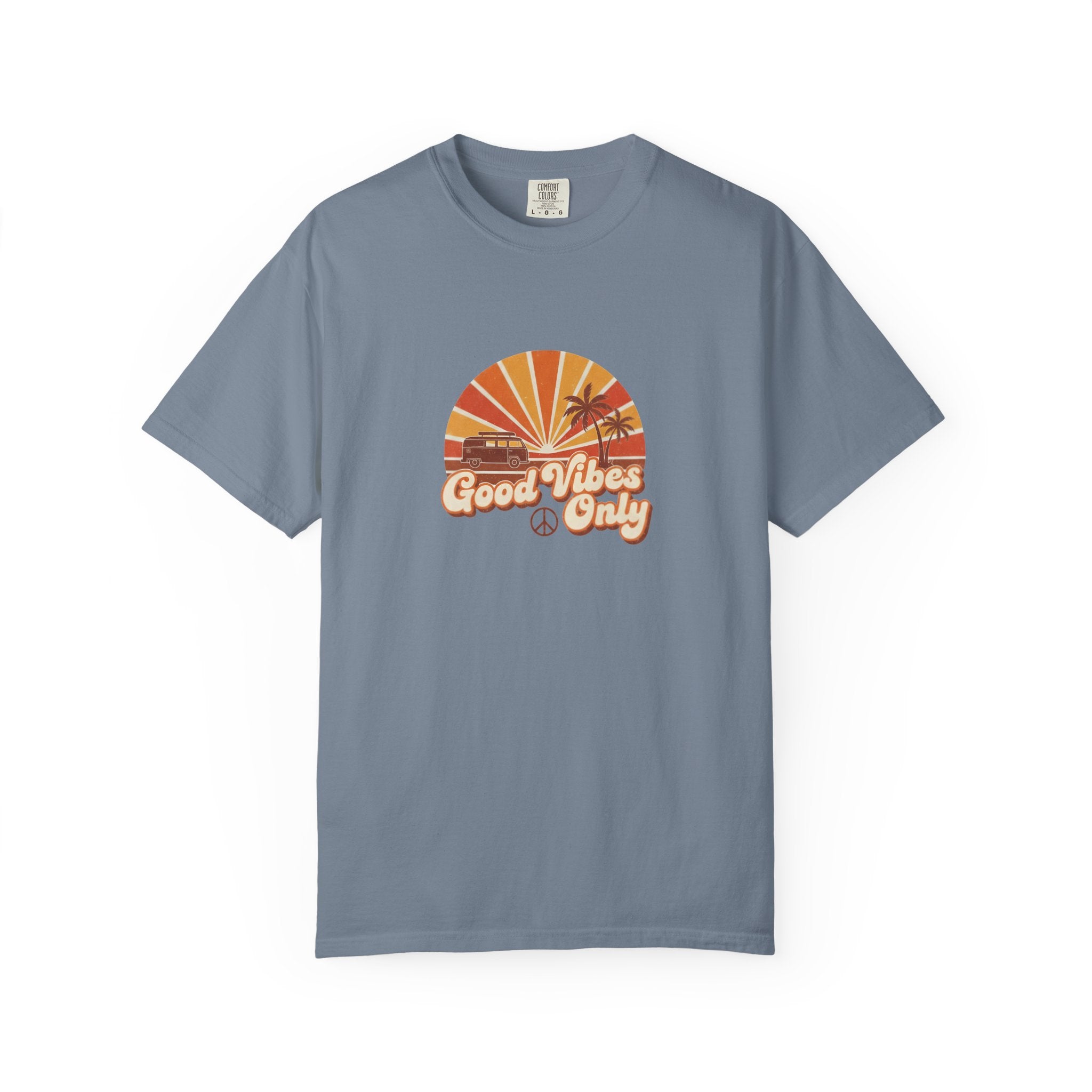 Good Vibes Only T-shirt | Retro Sunset Palm Peace Sign