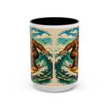 Surfing Bigfoot Mug | Retro Beach Sunset Bigfoot Wave Coffee Cup