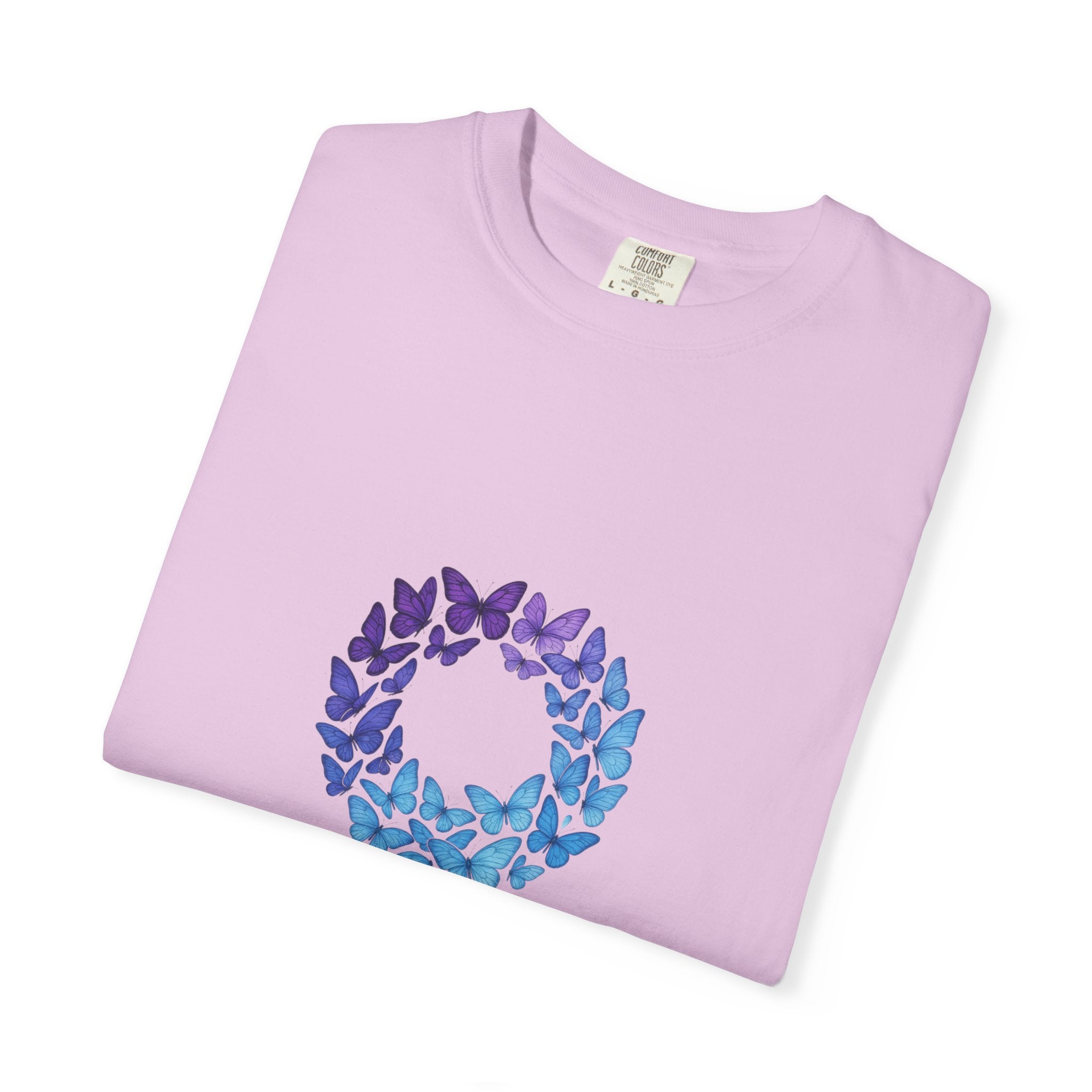 Blue Purple Butterfly Wreath T-shirt | Floral Circle Tee