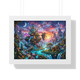 Ethereal Celestial Castle Fantasy Art Print | Dreamy Whimsical Landscape Poster | Vibrant Magical Realm Wall Decor